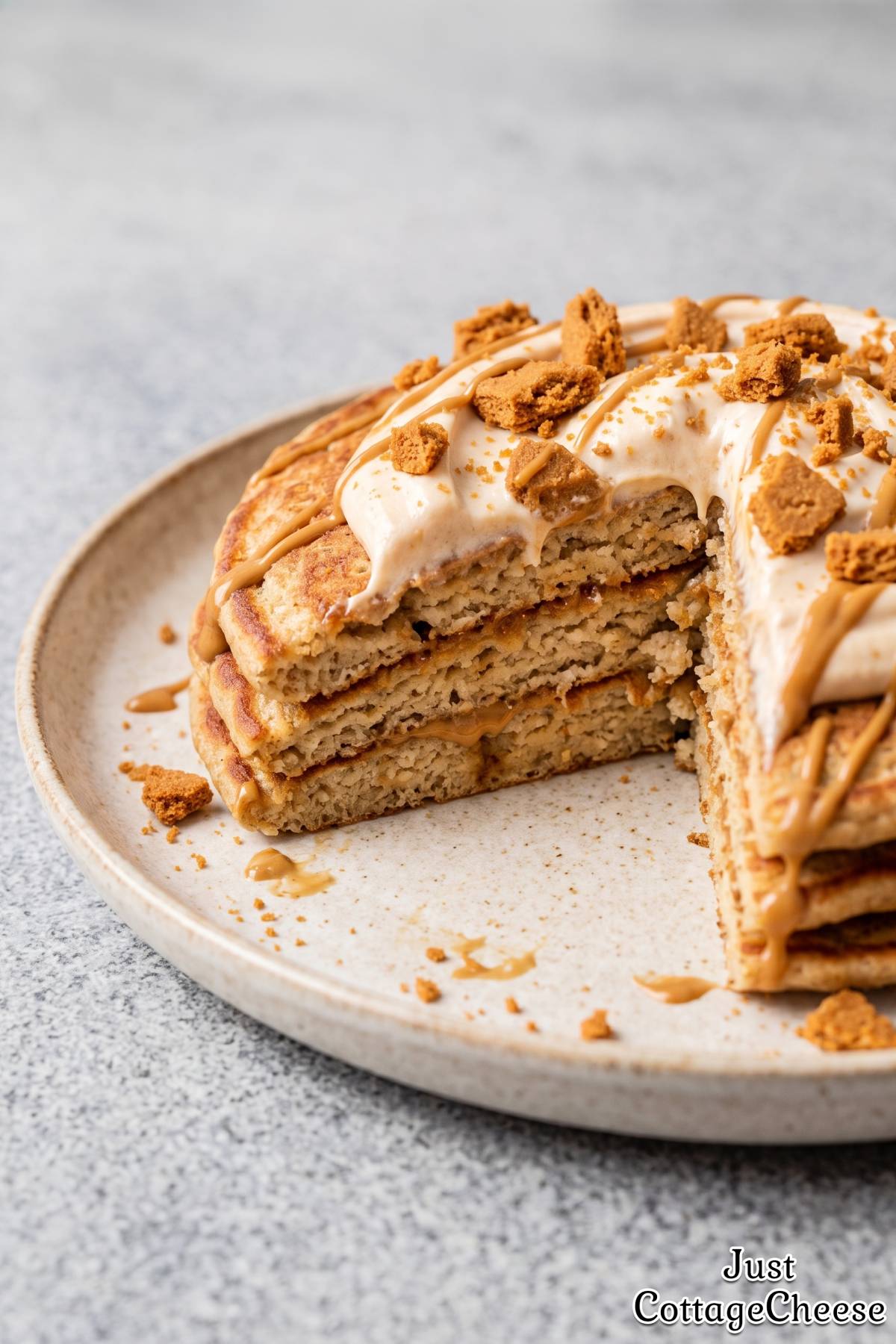 Warm protein pancakes drizzled cookie butter