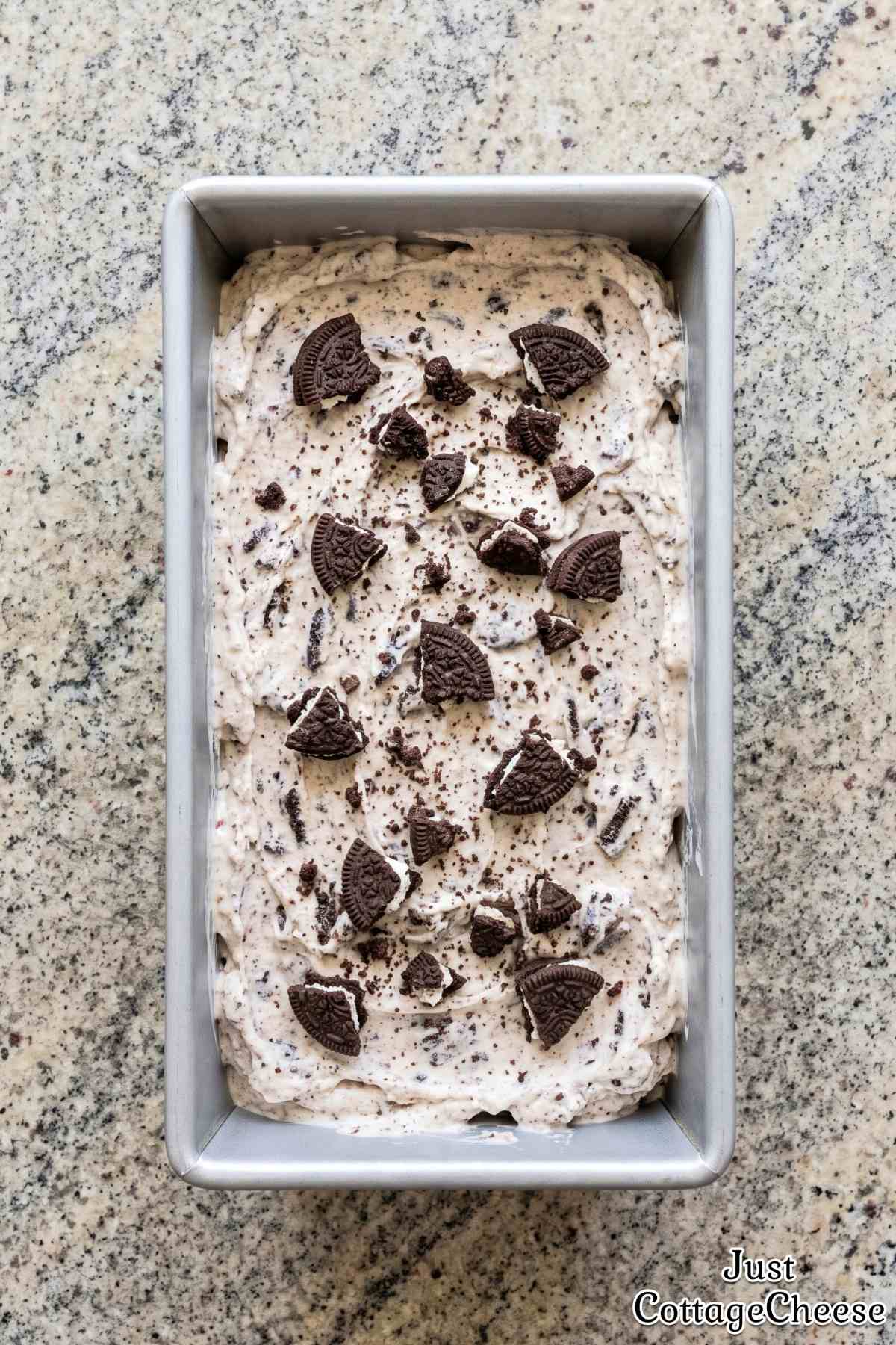 Thick cookies and cream cottage cheese scoop