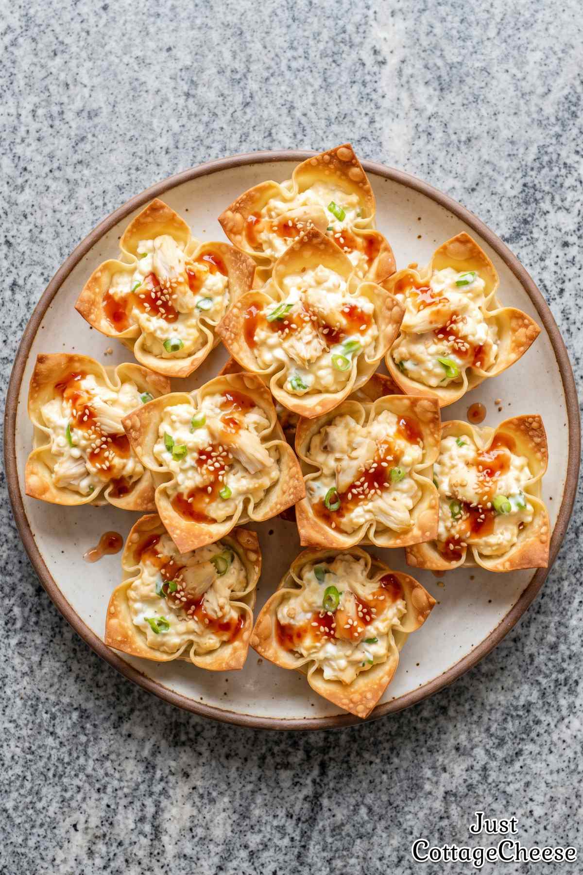 Golden baked cottage cheese rangoon cups