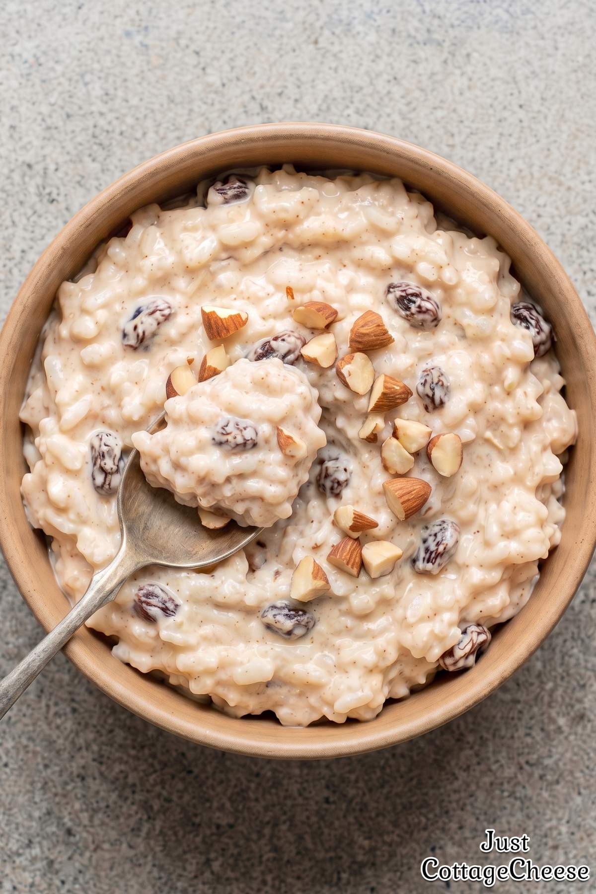 Wholesome cottage cheese rice pudding treat