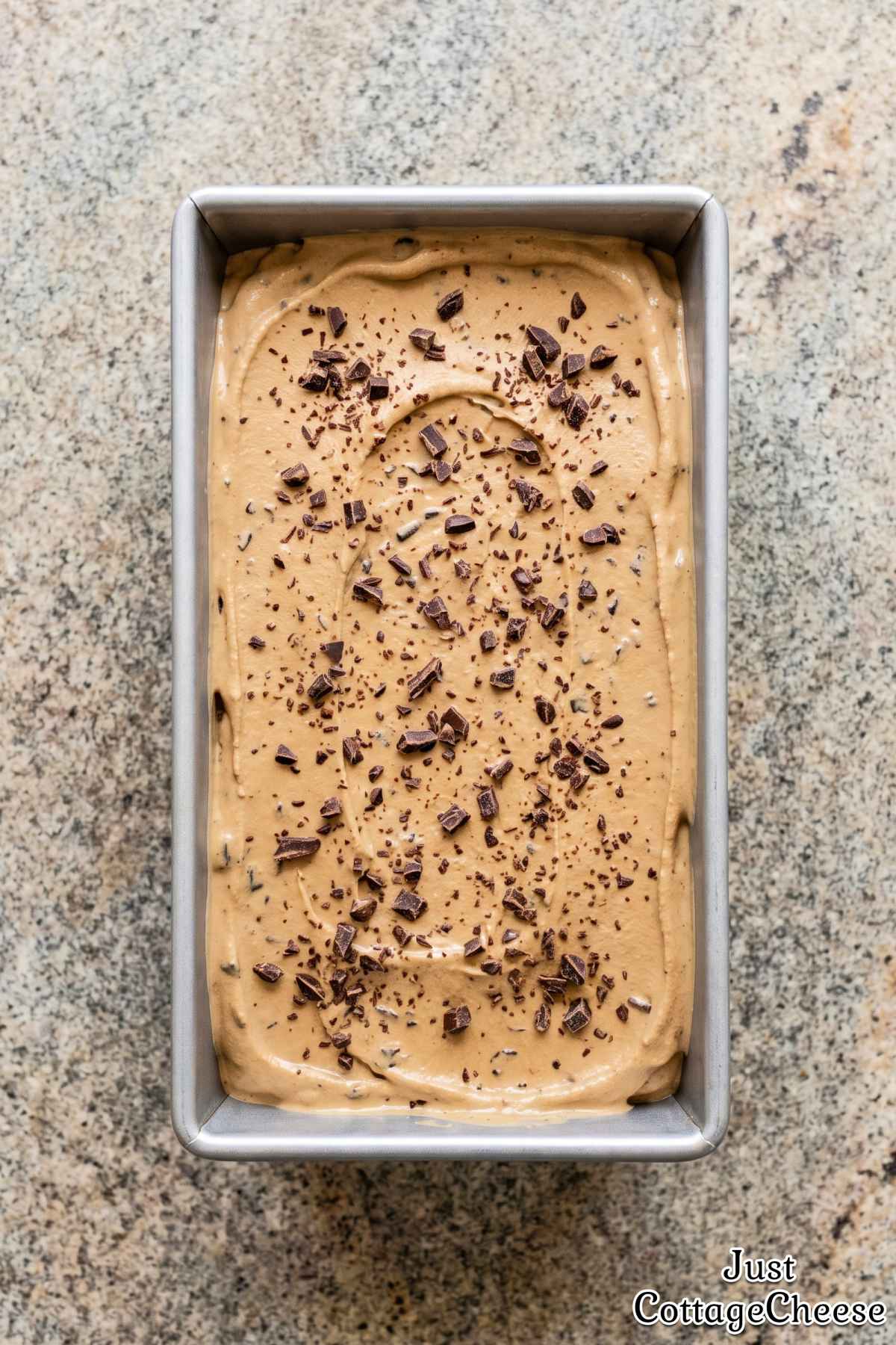 Espresso chip protein ice cream in a bowl