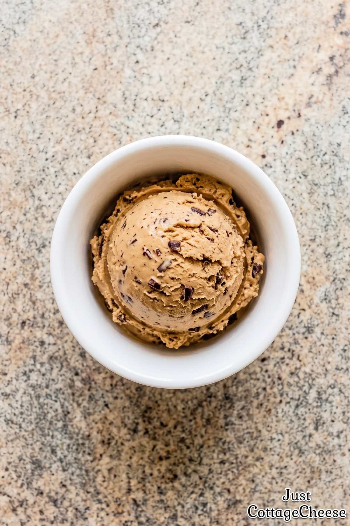 Scoop of cottage cheese espresso ice cream