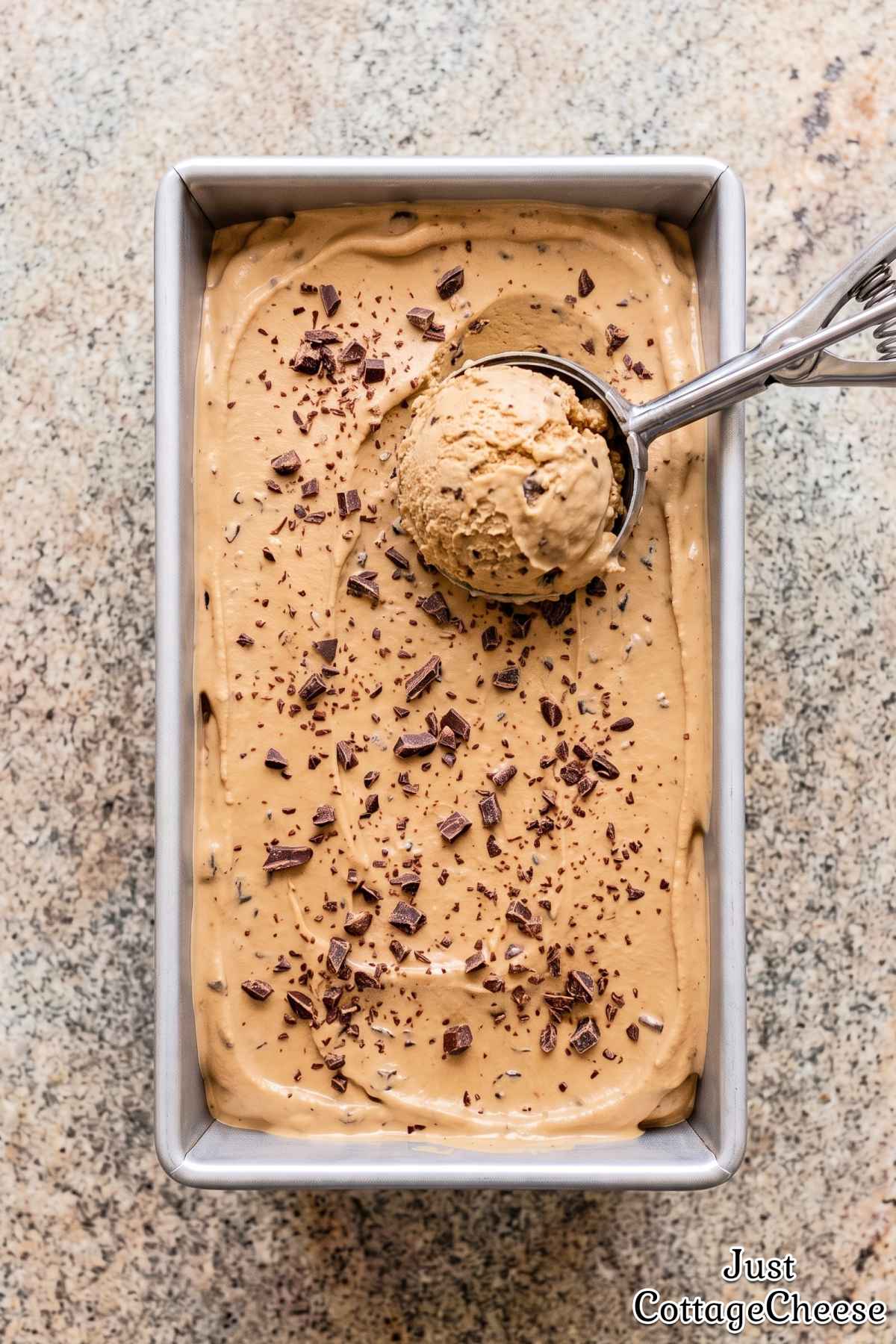 Creamy espresso chocolate chip protein ice cream