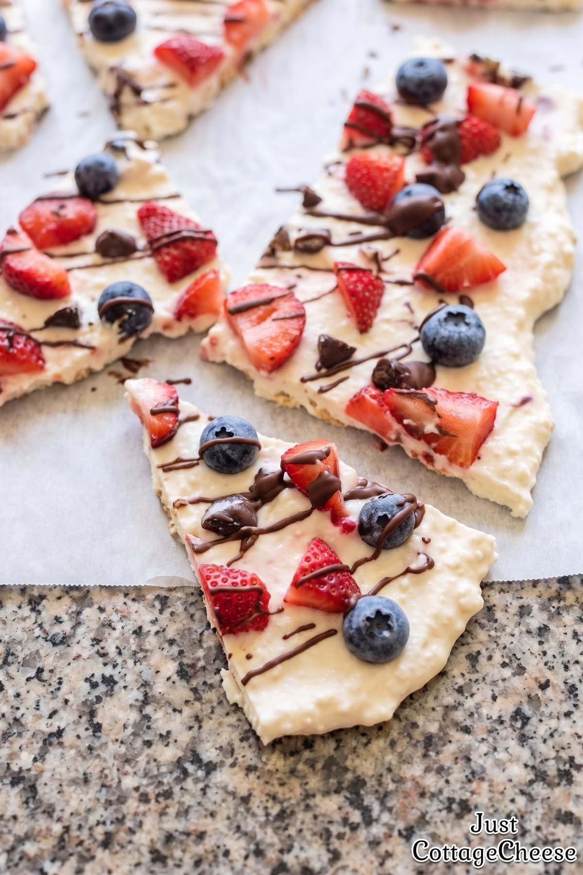 Wholesome frozen protein bark with berries.