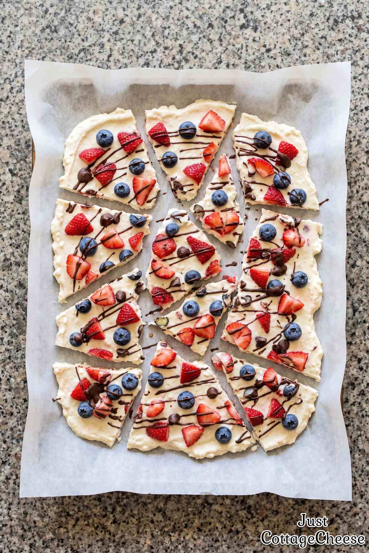 Creamy berry bark made with cottage cheese.