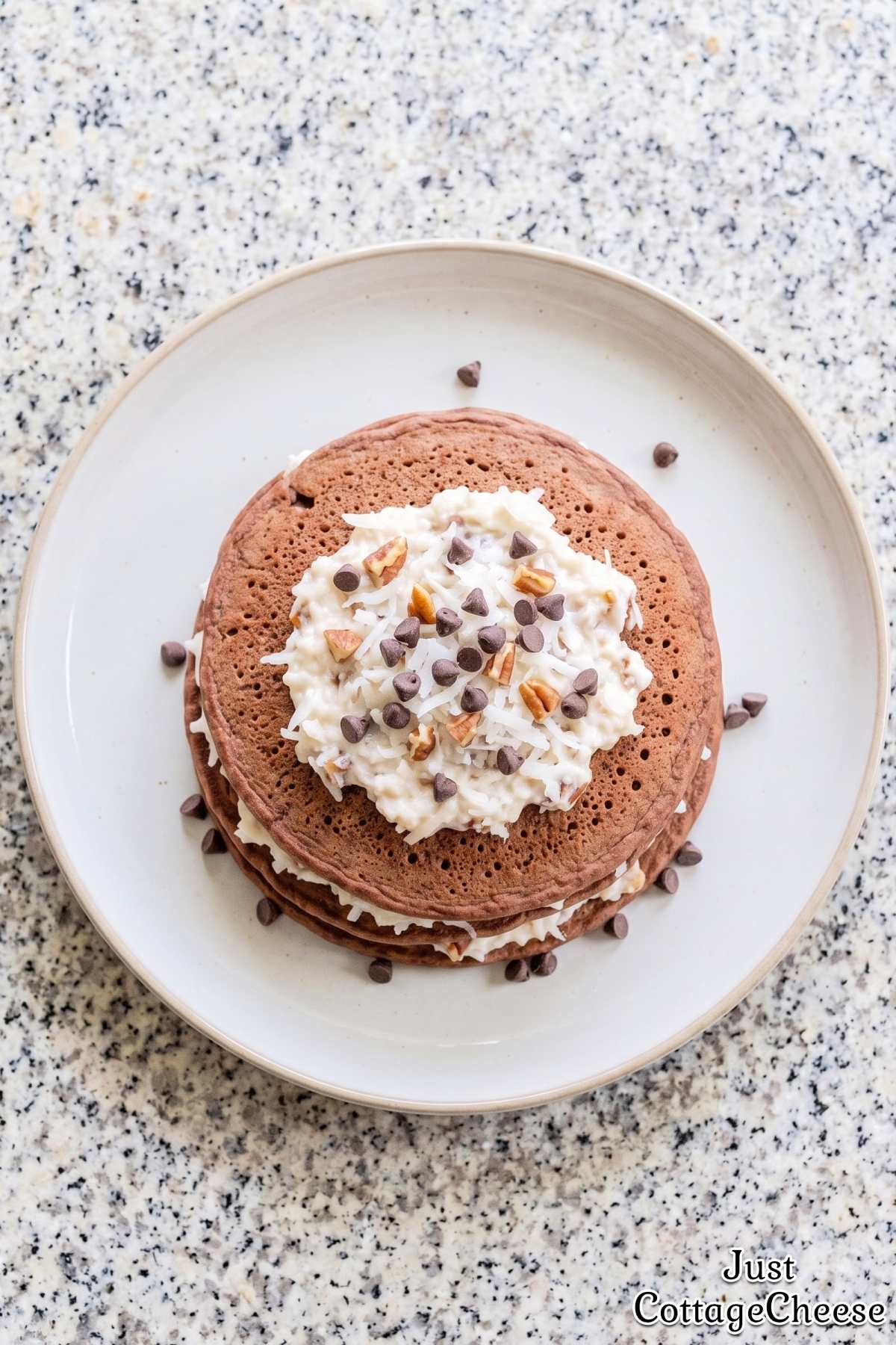 Warm German chocolate cottage cheese pancakes