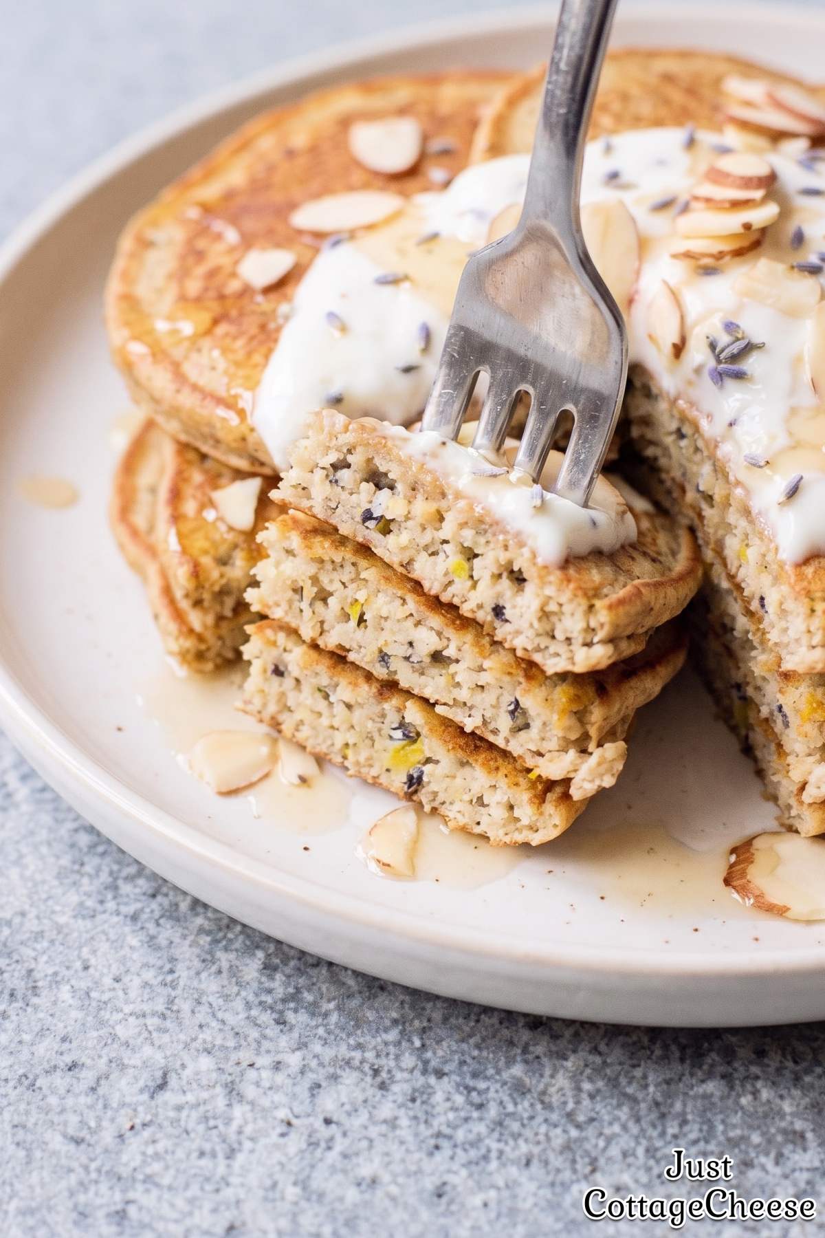 Creamy cottage cheese honey lavender pancakes