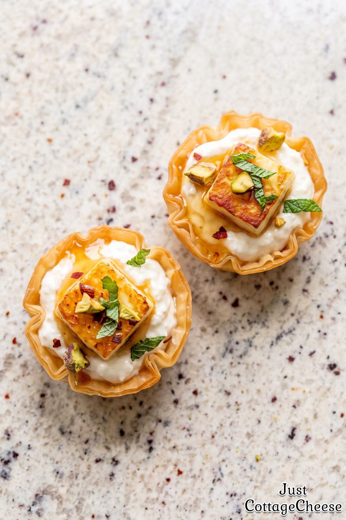 Fresh baked hot honey halloumi cups