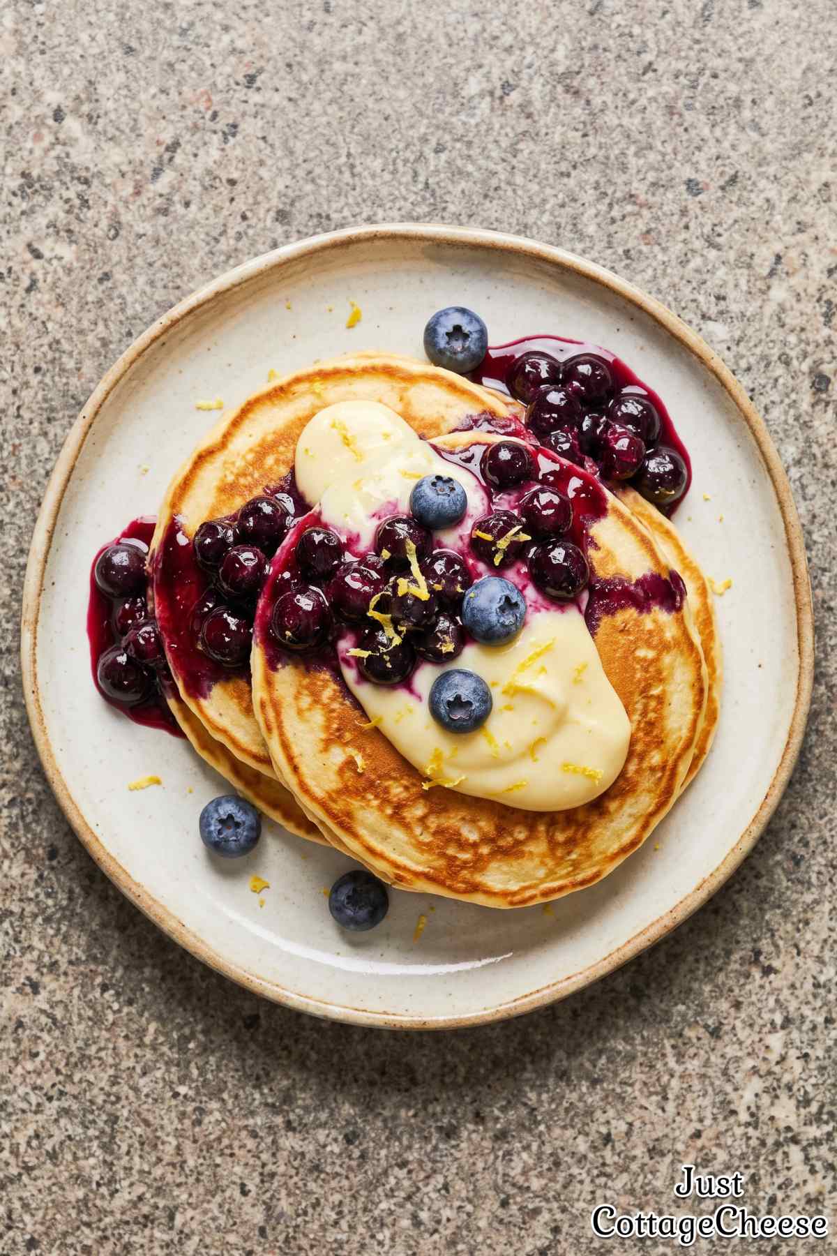 Fluffy blueberry pancakes with cottage cheese