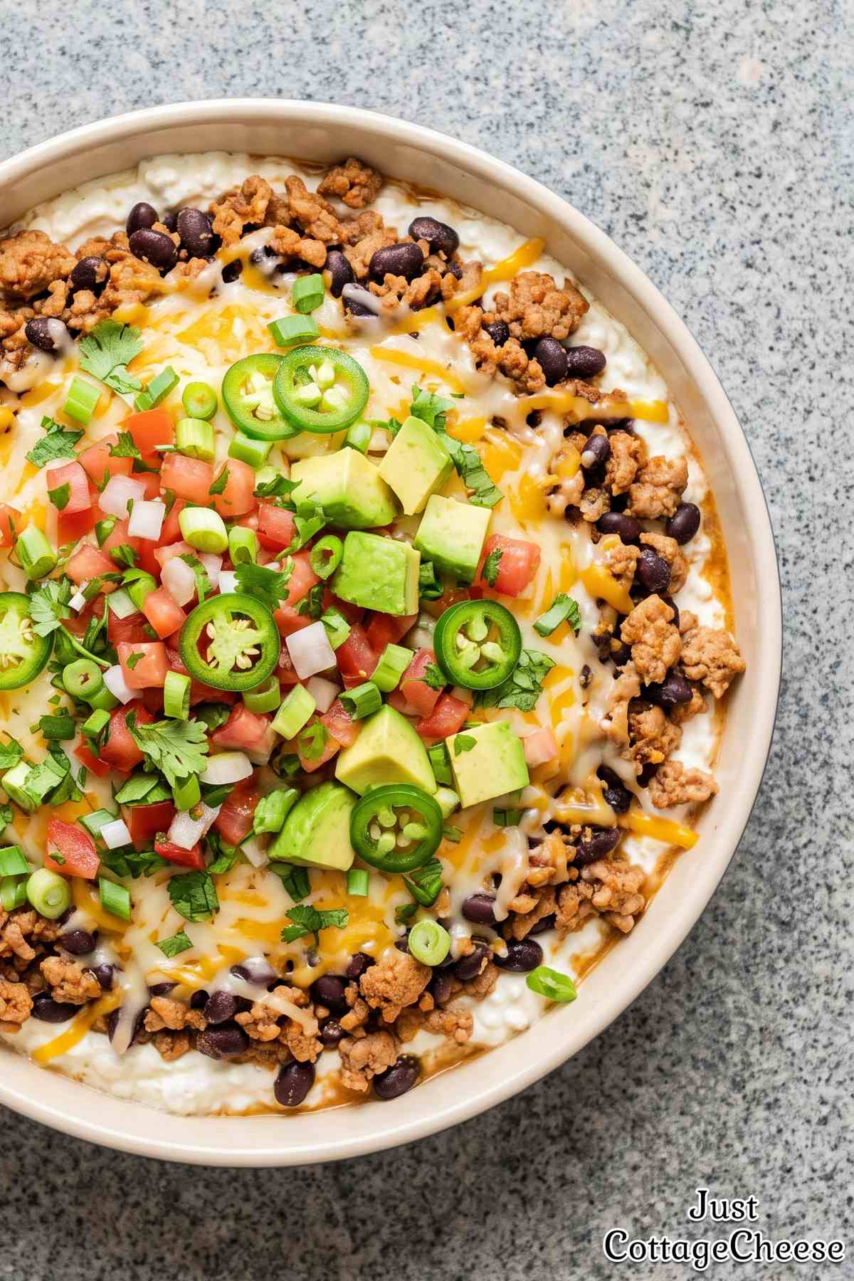 Fresh homemade cottage cheese taco dip recipe.