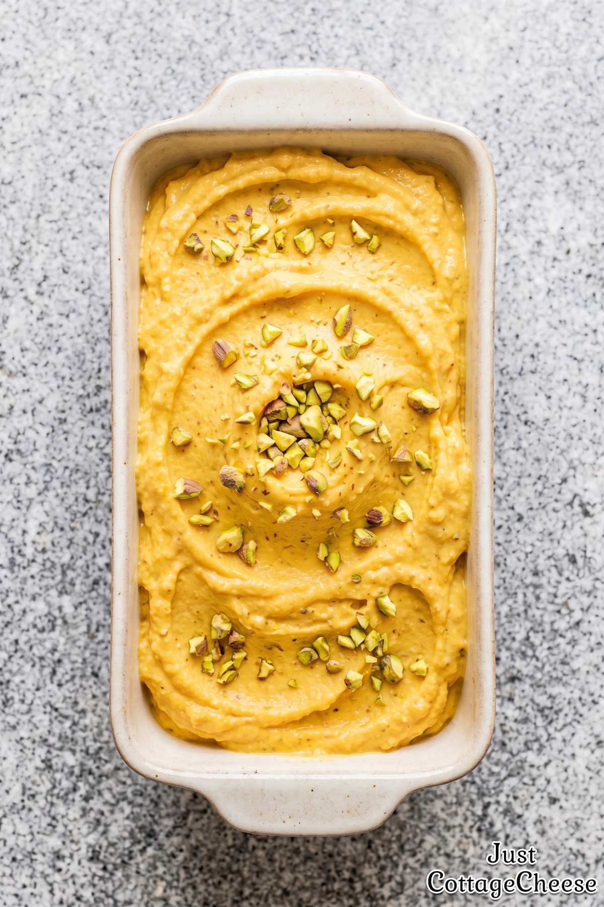 Refreshing mango lassi protein dessert