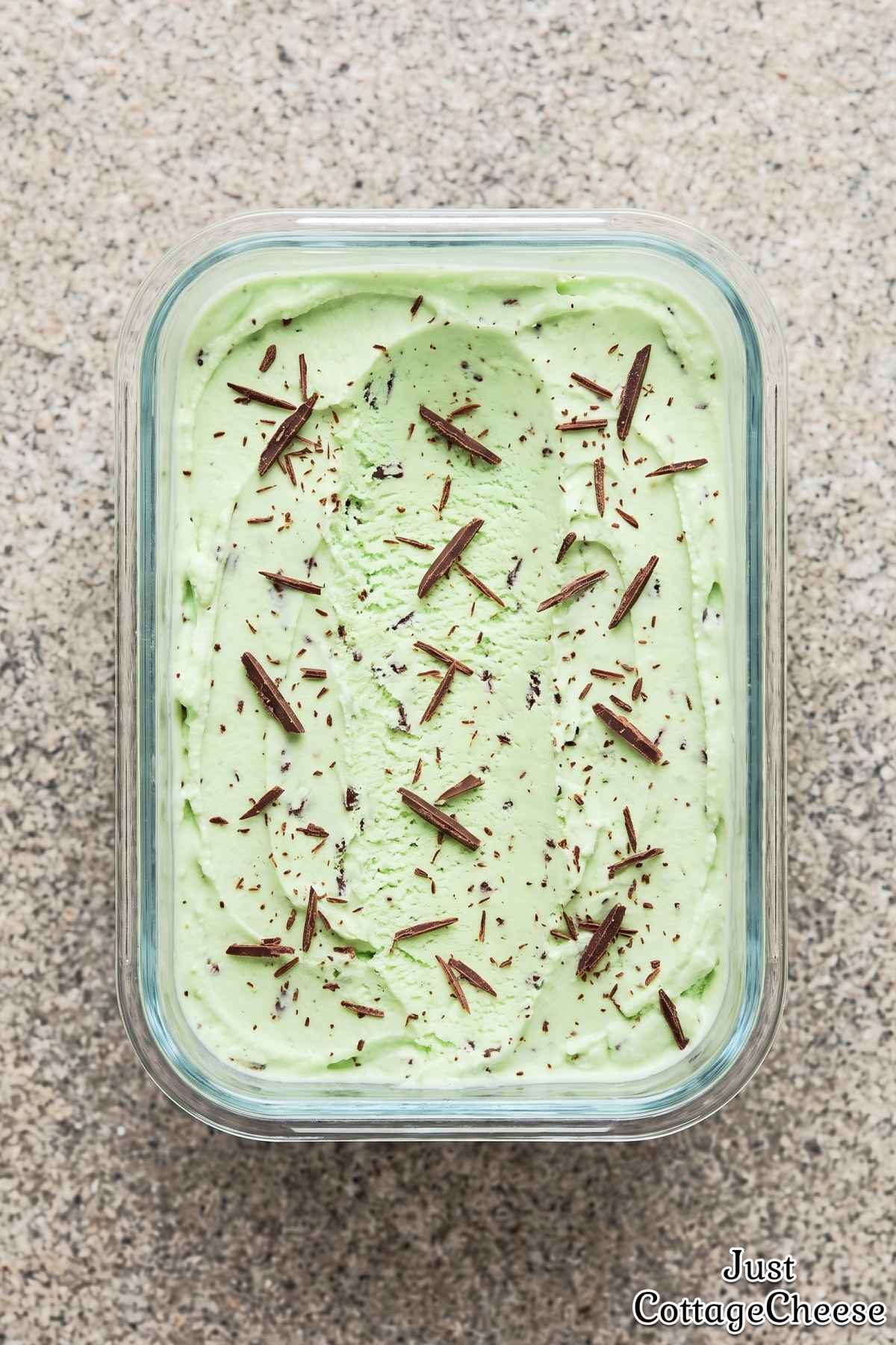 Cold mint chocolate chip protein ice cream