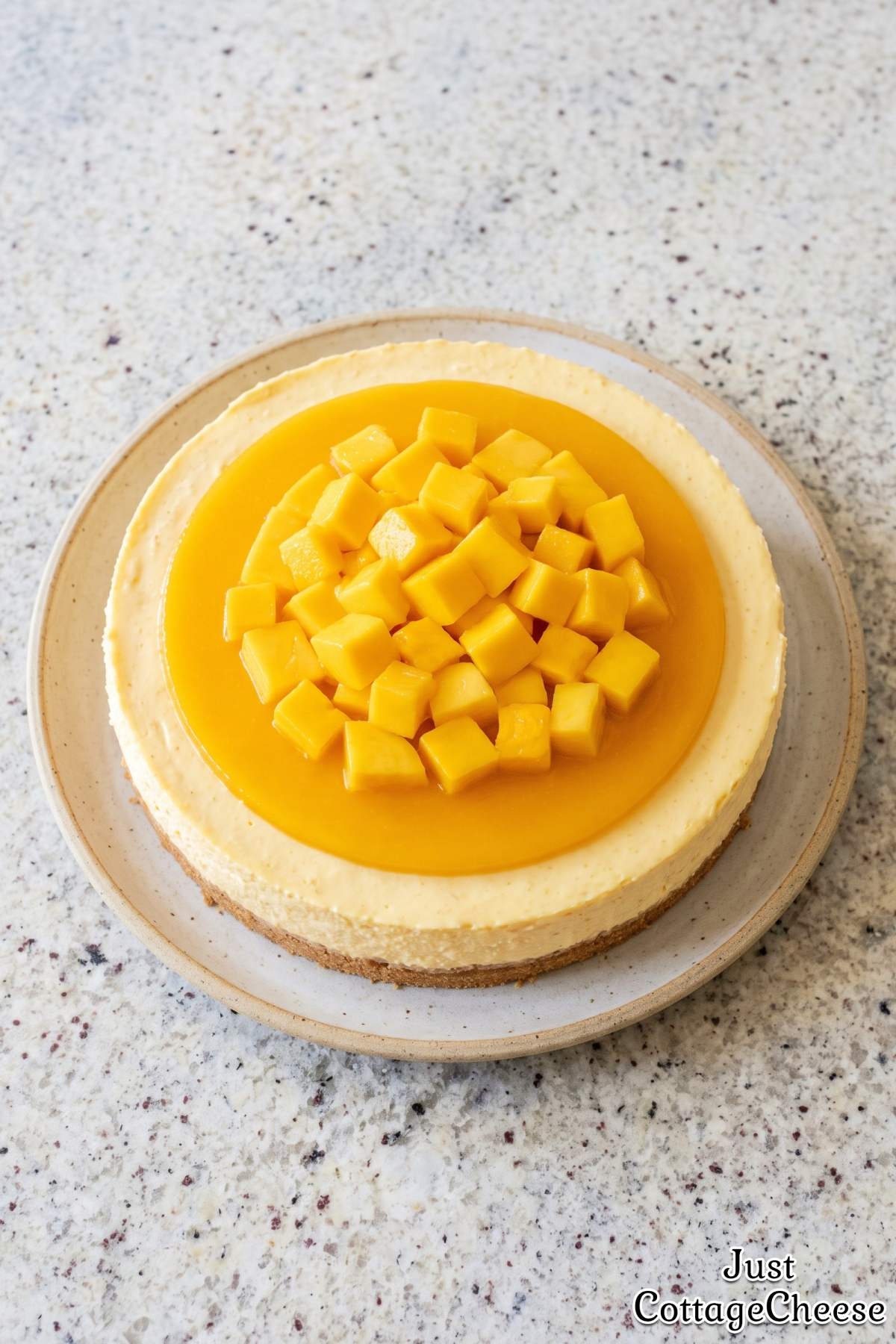 Fresh mango protein no-bake cheesecake