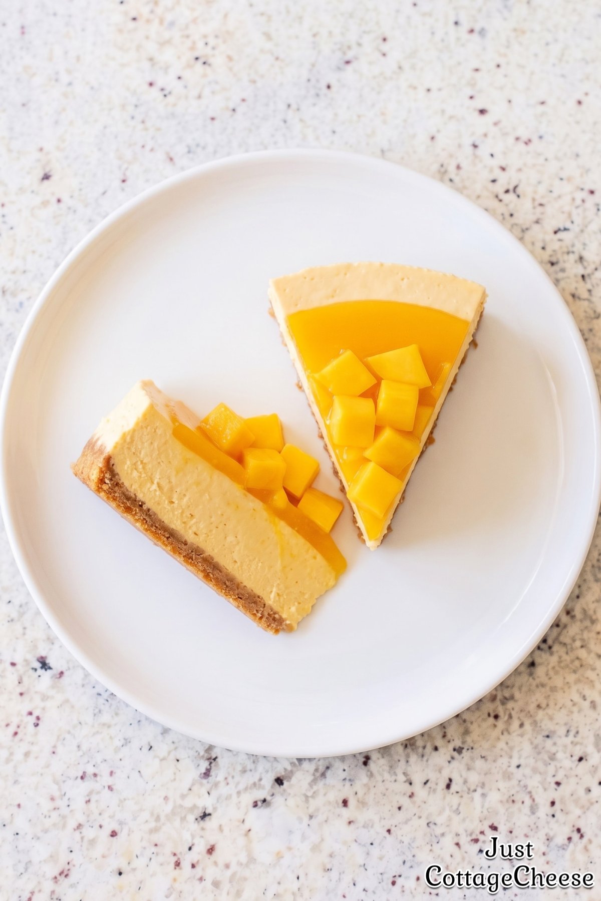 Smooth mango cottage cheese cheesecake