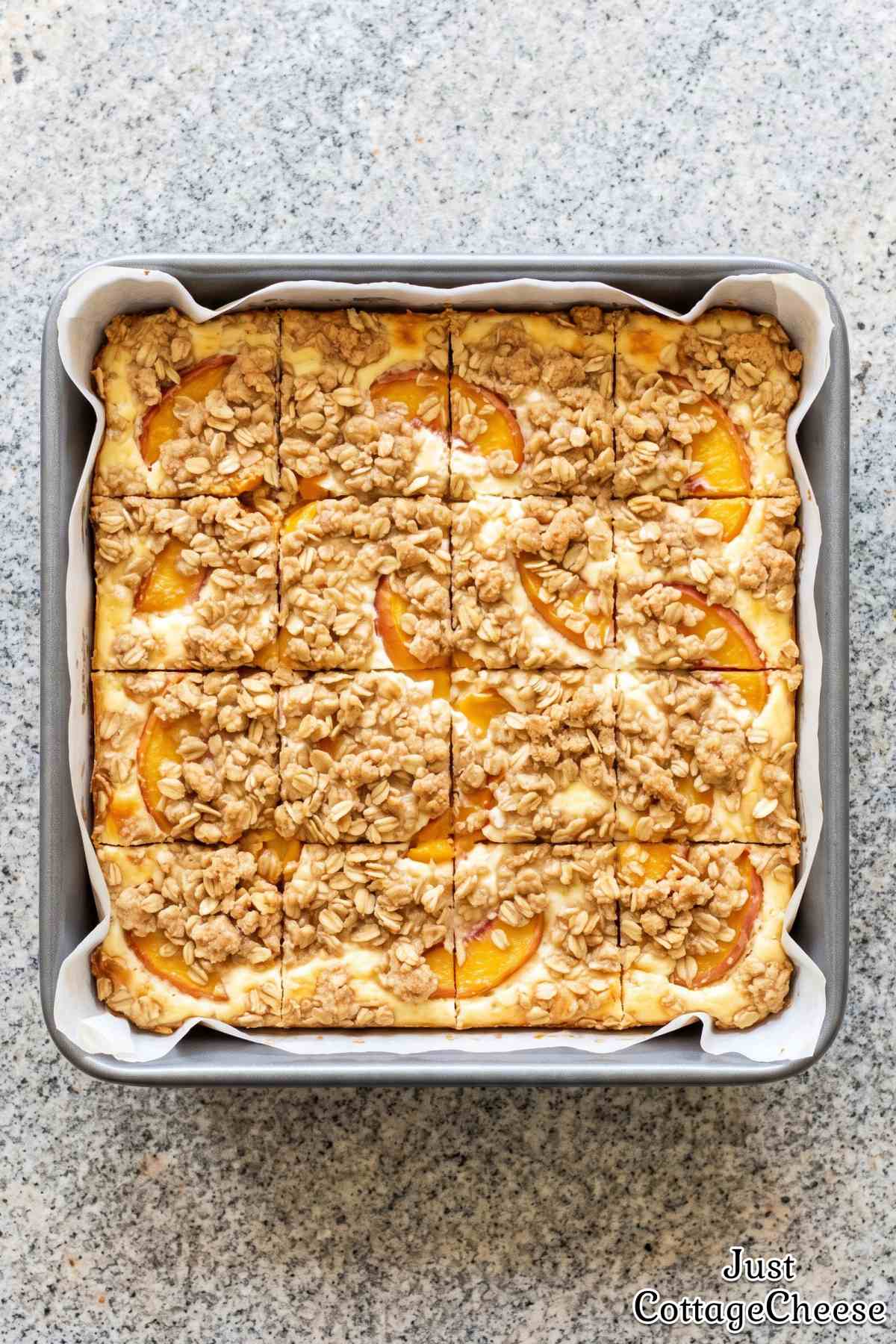 Sweet peach cobbler protein bars sliced