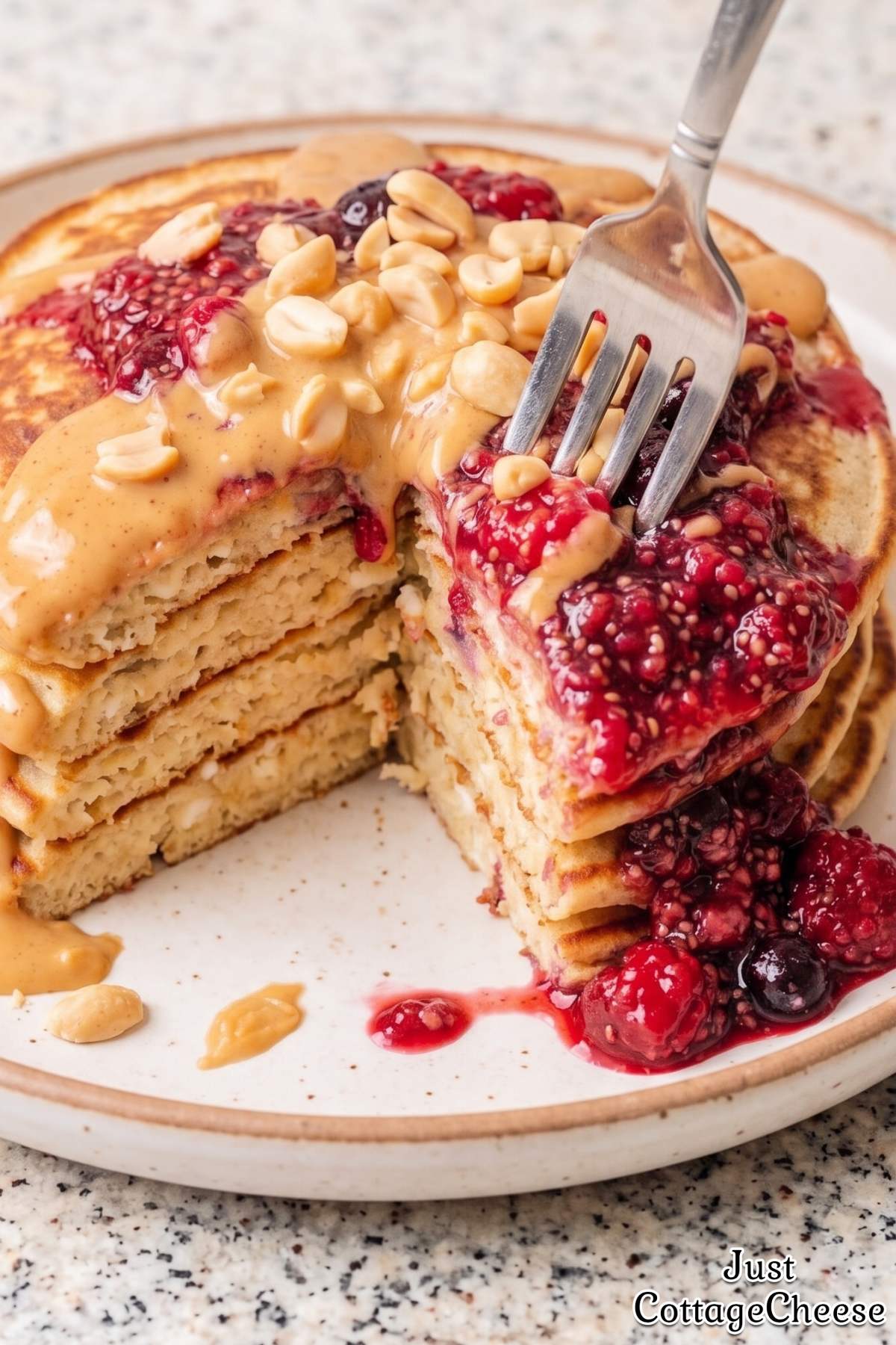 Sweet cottage cheese PB and J pancakes