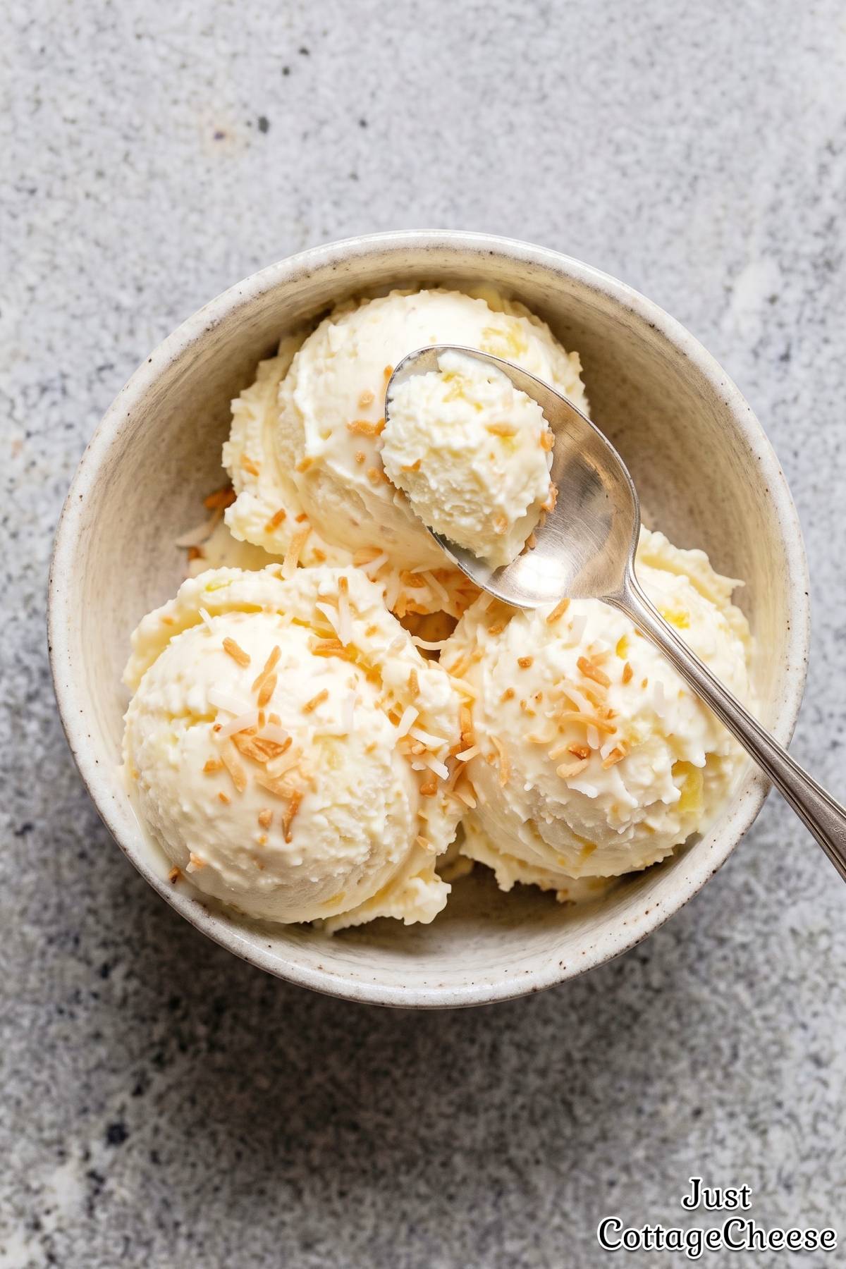 Homemade protein pina colada soft serve