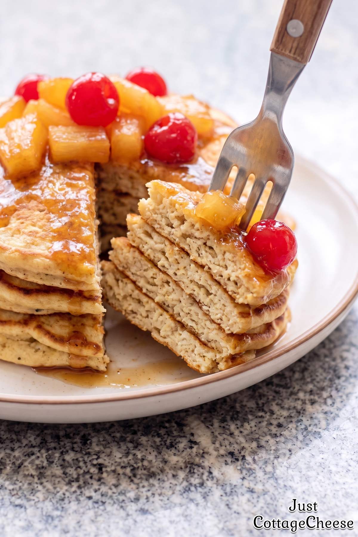 Fluffy pineapple upside down pancakes