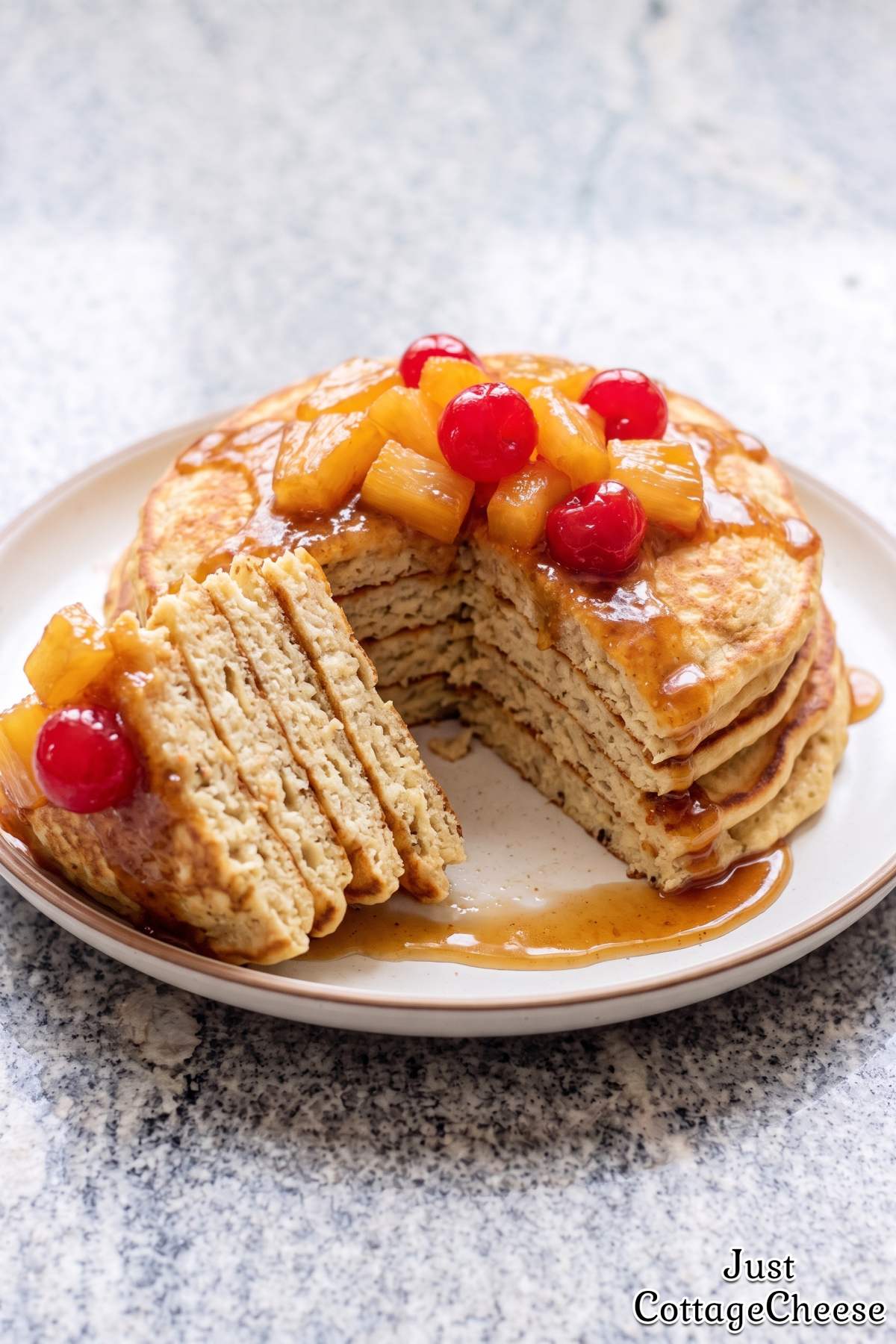 Golden protein pancakes with pineapple