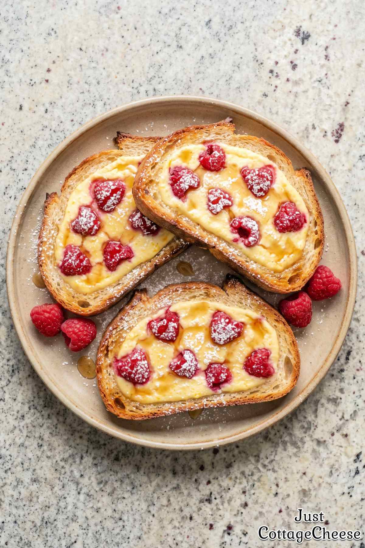 High protein raspberry custard toast slice