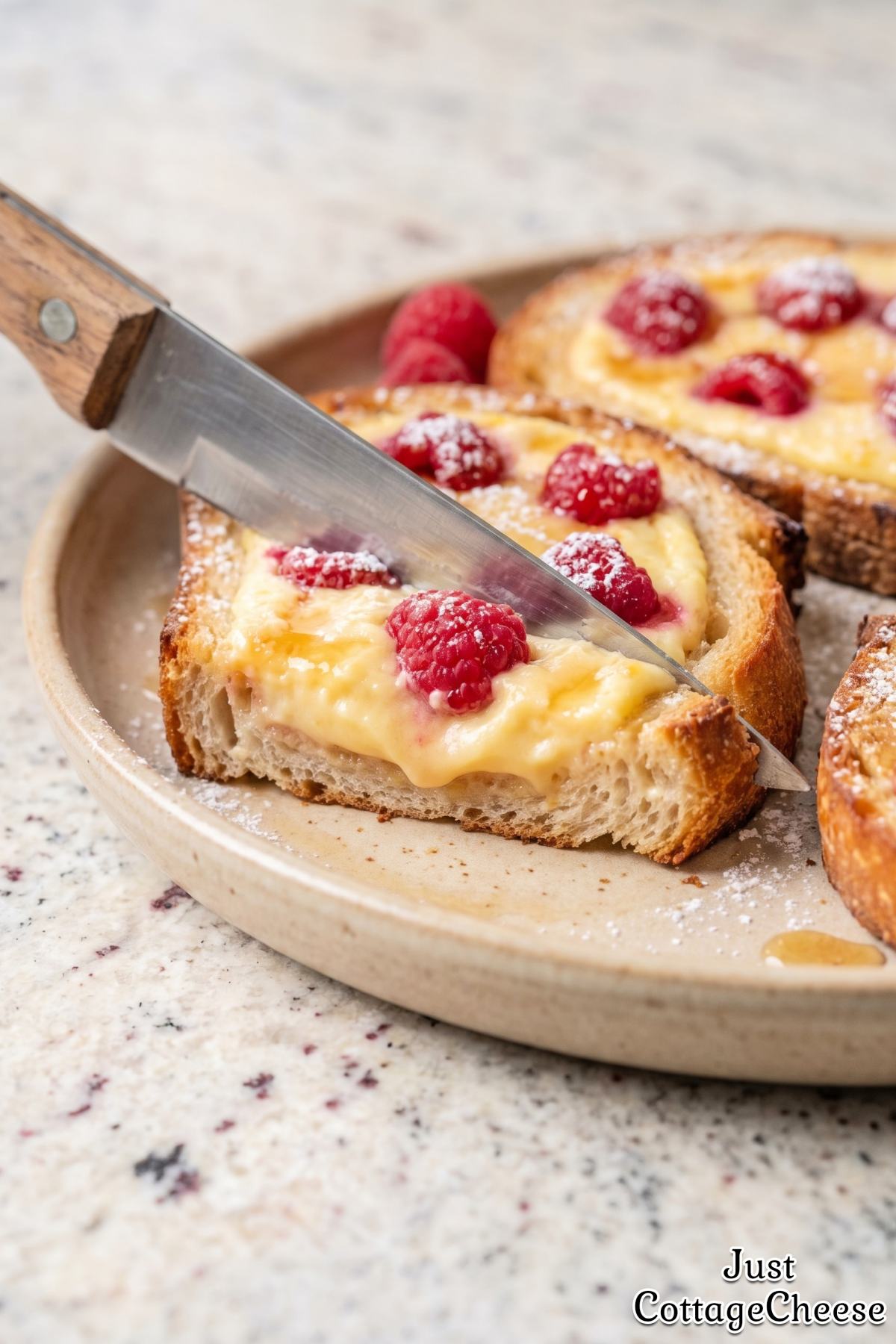Crispy toast with cottage cheese custard