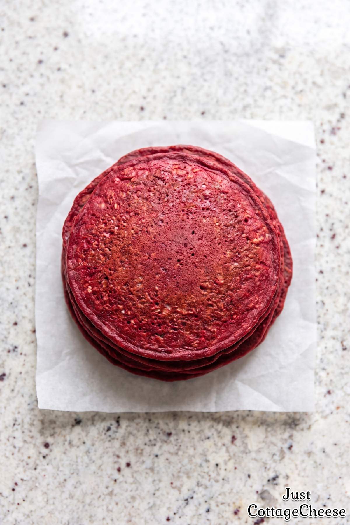 Warm red velvet pancake stack