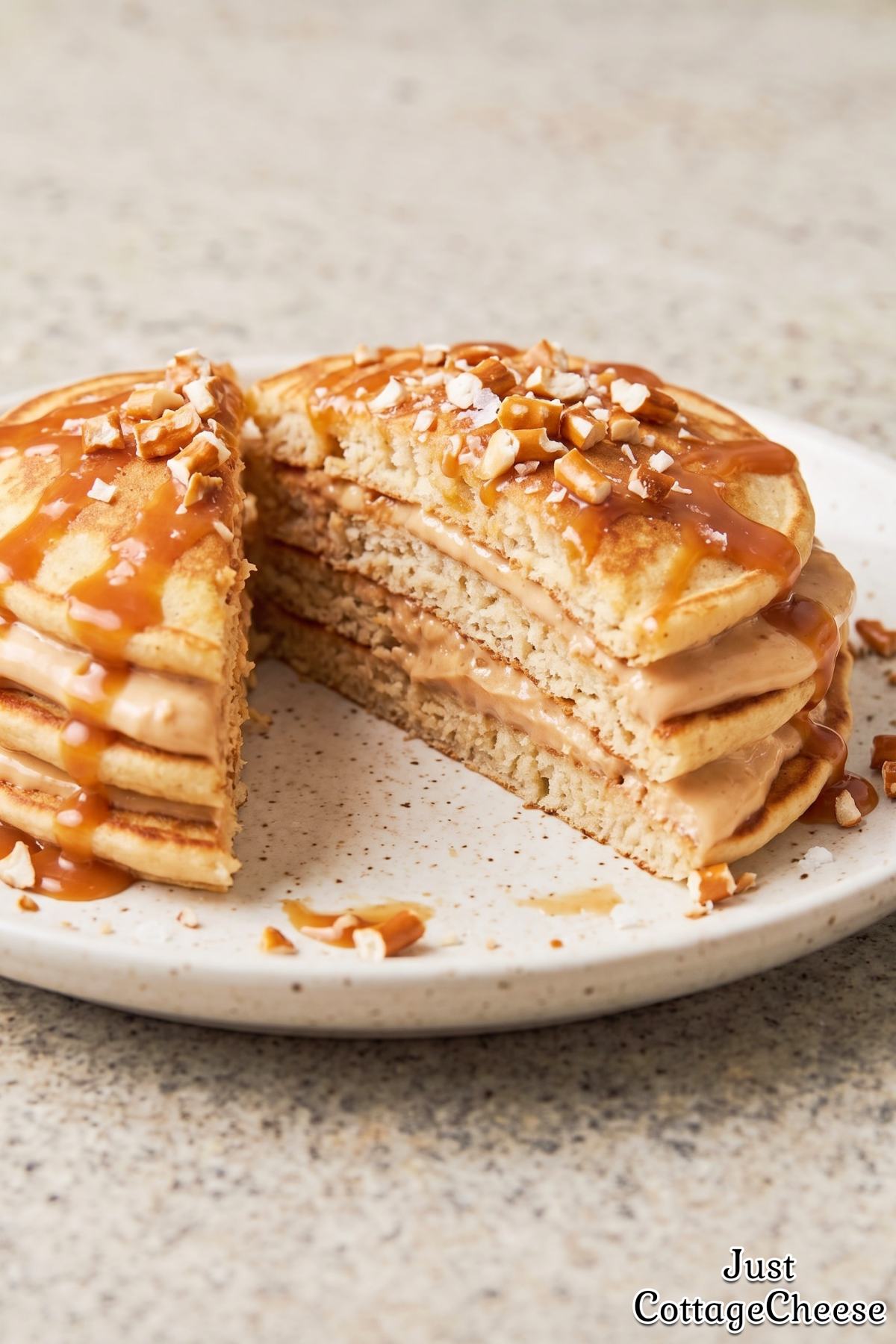High protein cottage cheese caramel pancakes