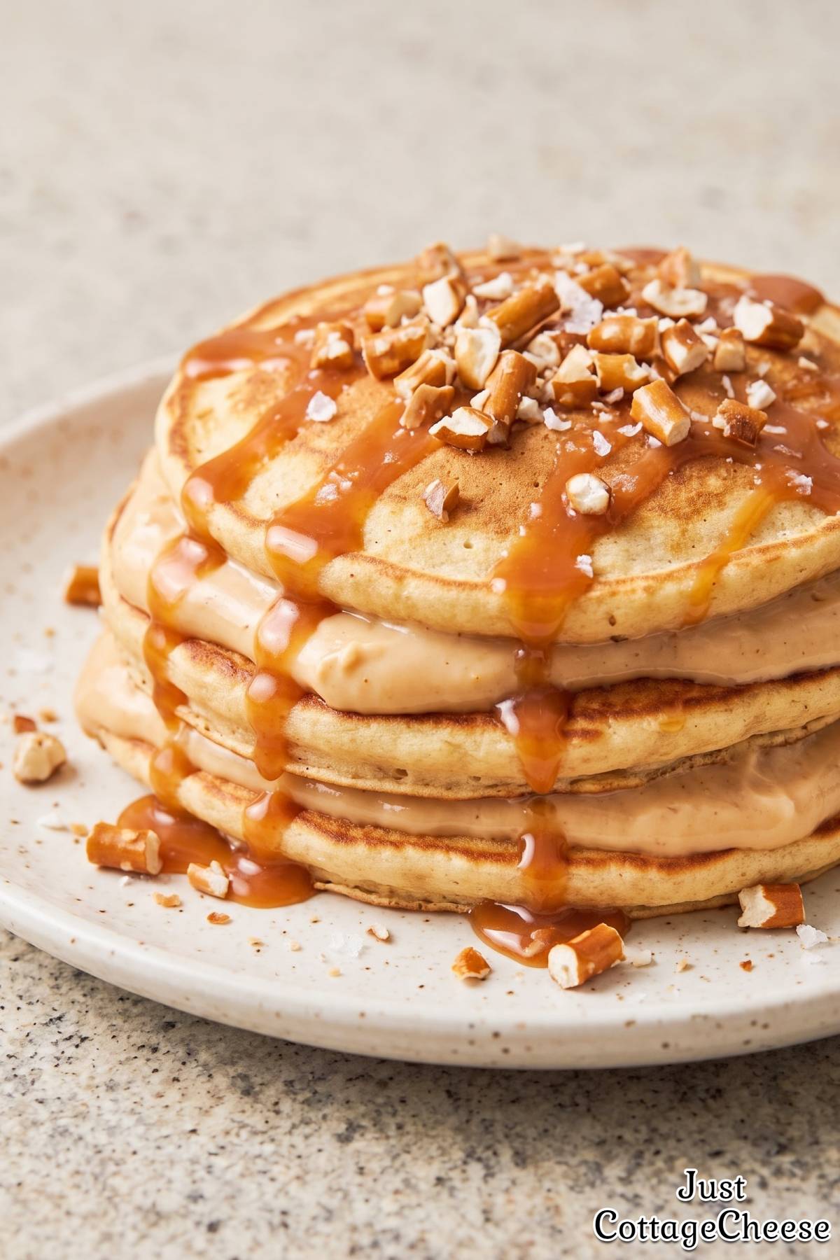 Sweet salted caramel pretzel pancakes