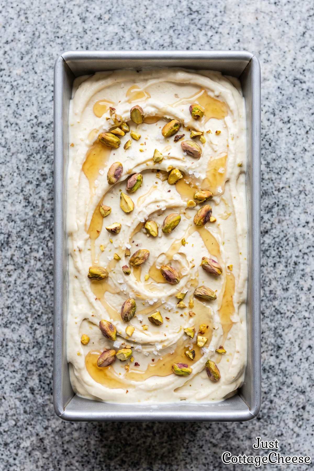 Creamy salted honey pistachio ice cream