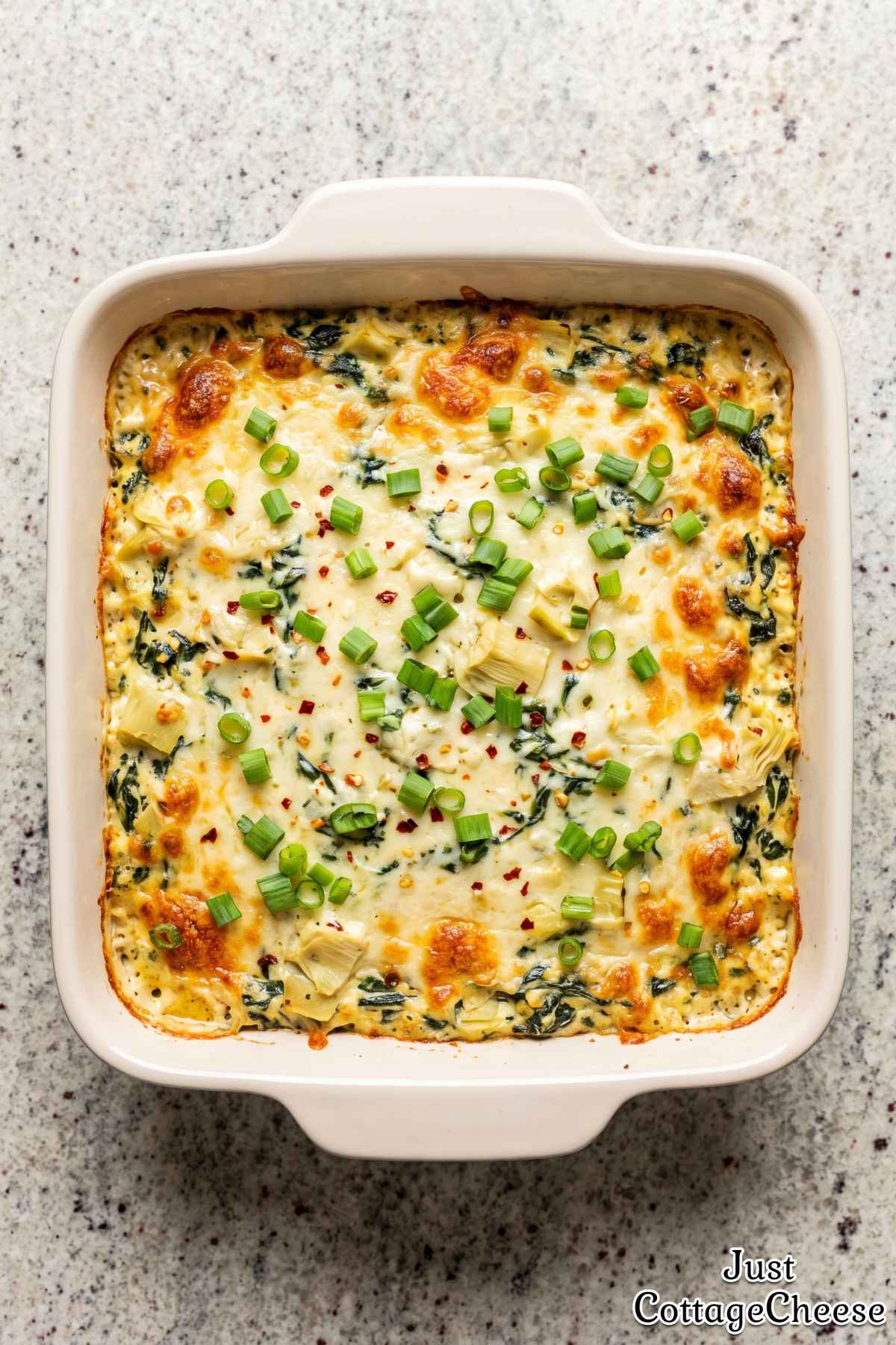 Creamy cottage cheese spinach artichoke dip