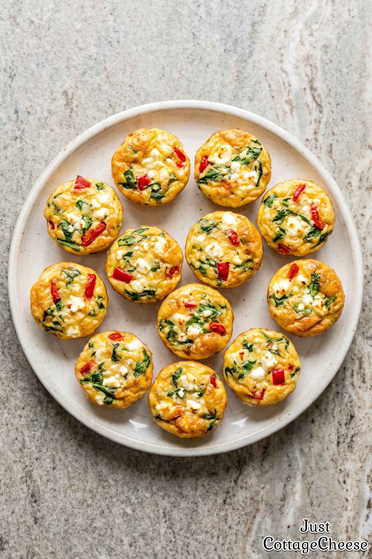 Fluffy spinach feta cottage cheese egg bites
