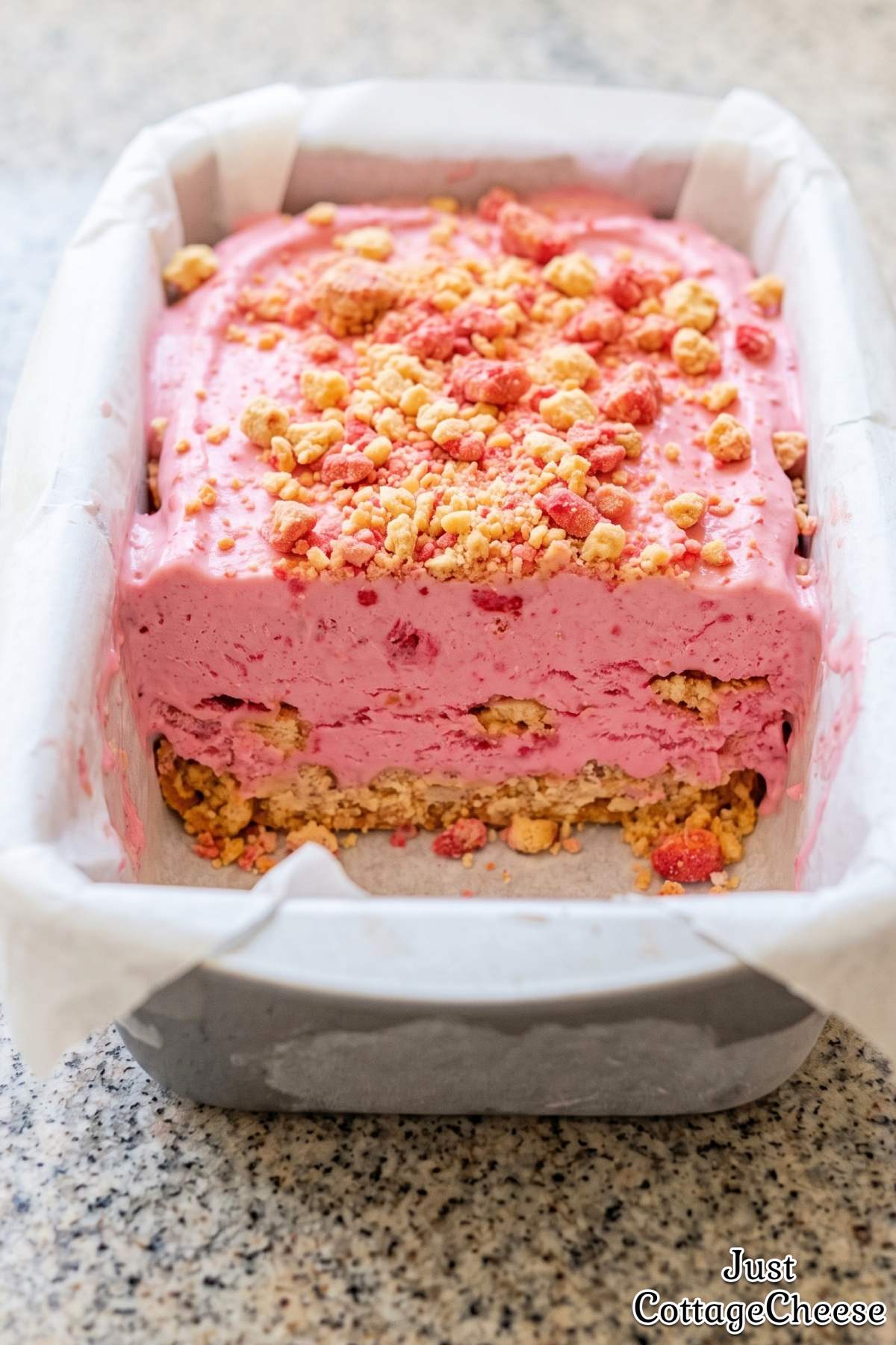 Strawberry crunch cottage cheese ice cream
