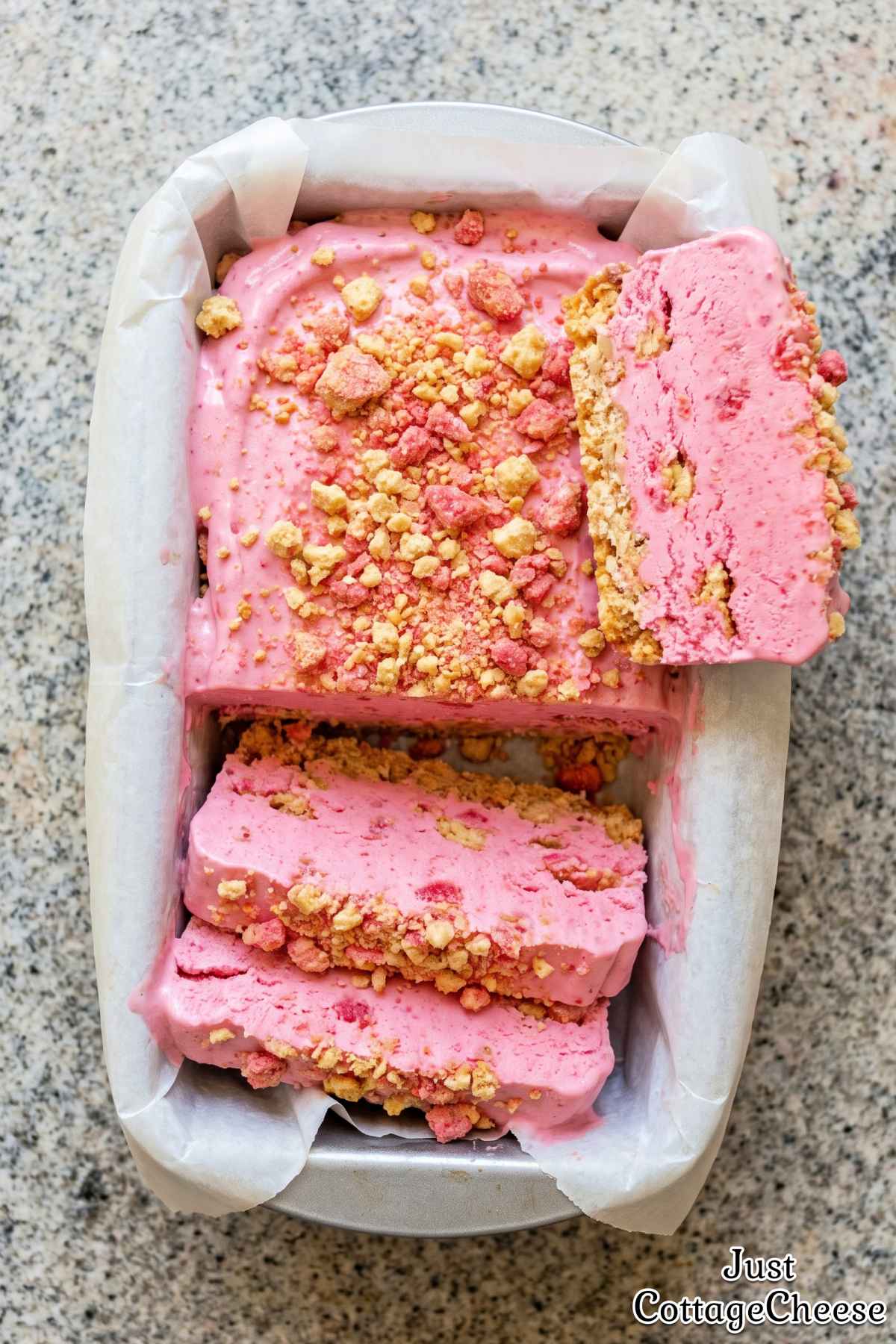 Sweet strawberry protein ice cream with crunch