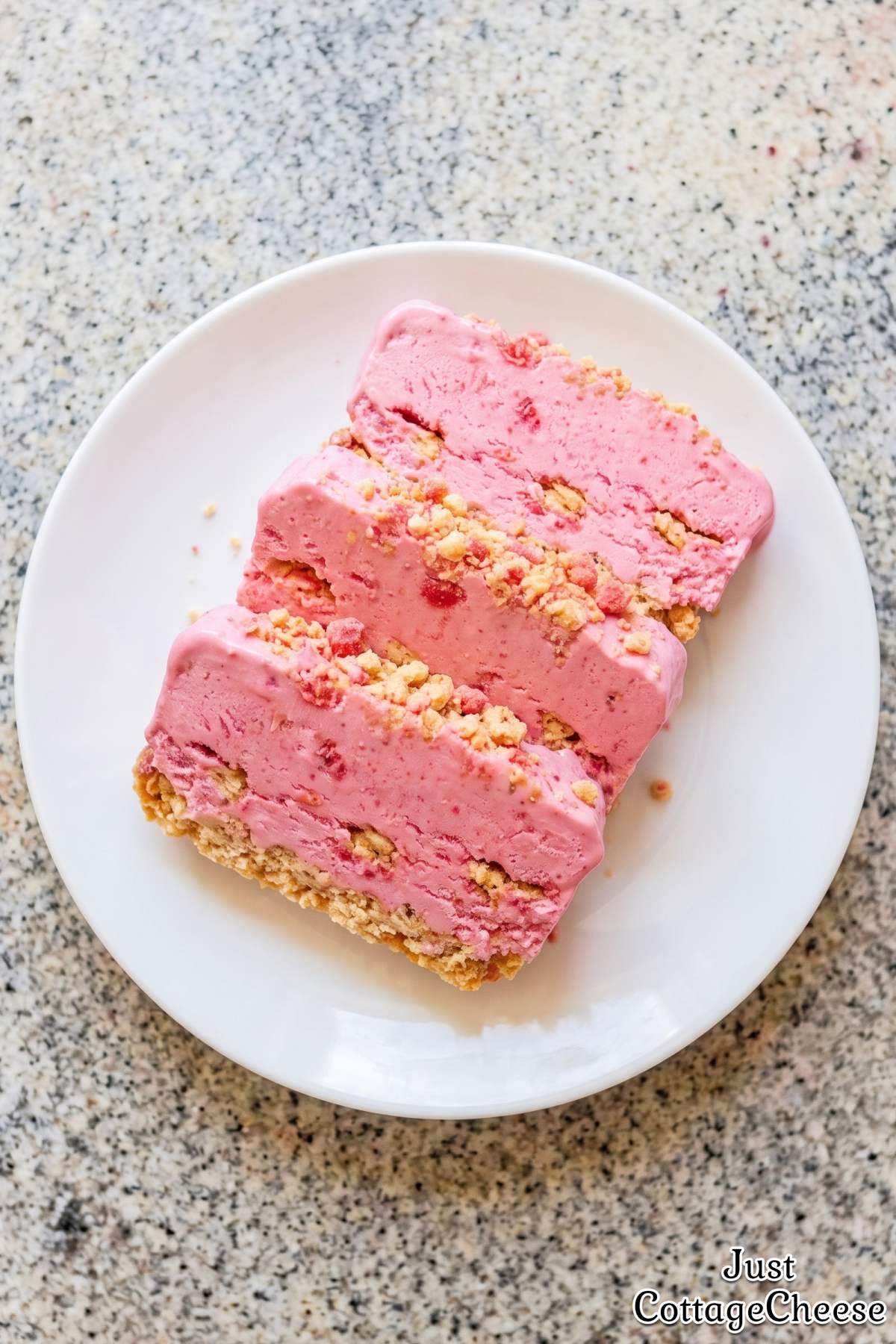 Bowl of cottage cheese strawberry crunch treat