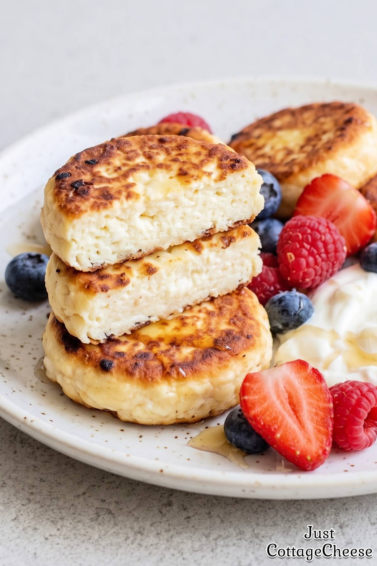 Tender protein pancakes with juicy berries