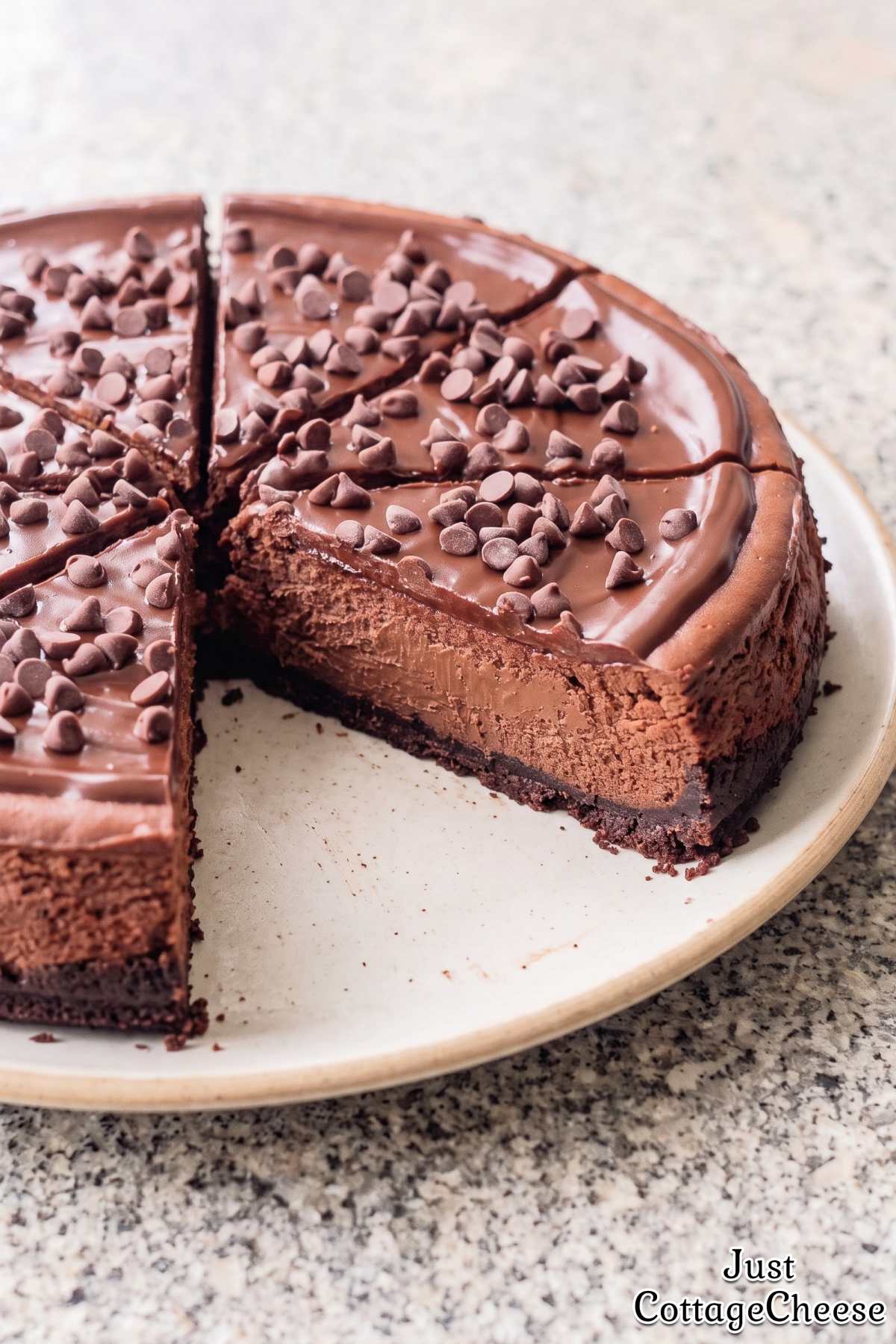 Wholesome chocolate protein cheesecake slice