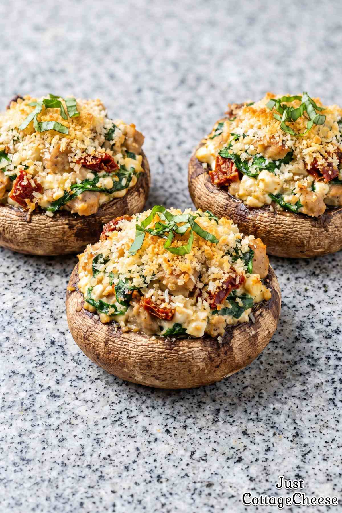 Savory cottage cheese stuffed mushrooms