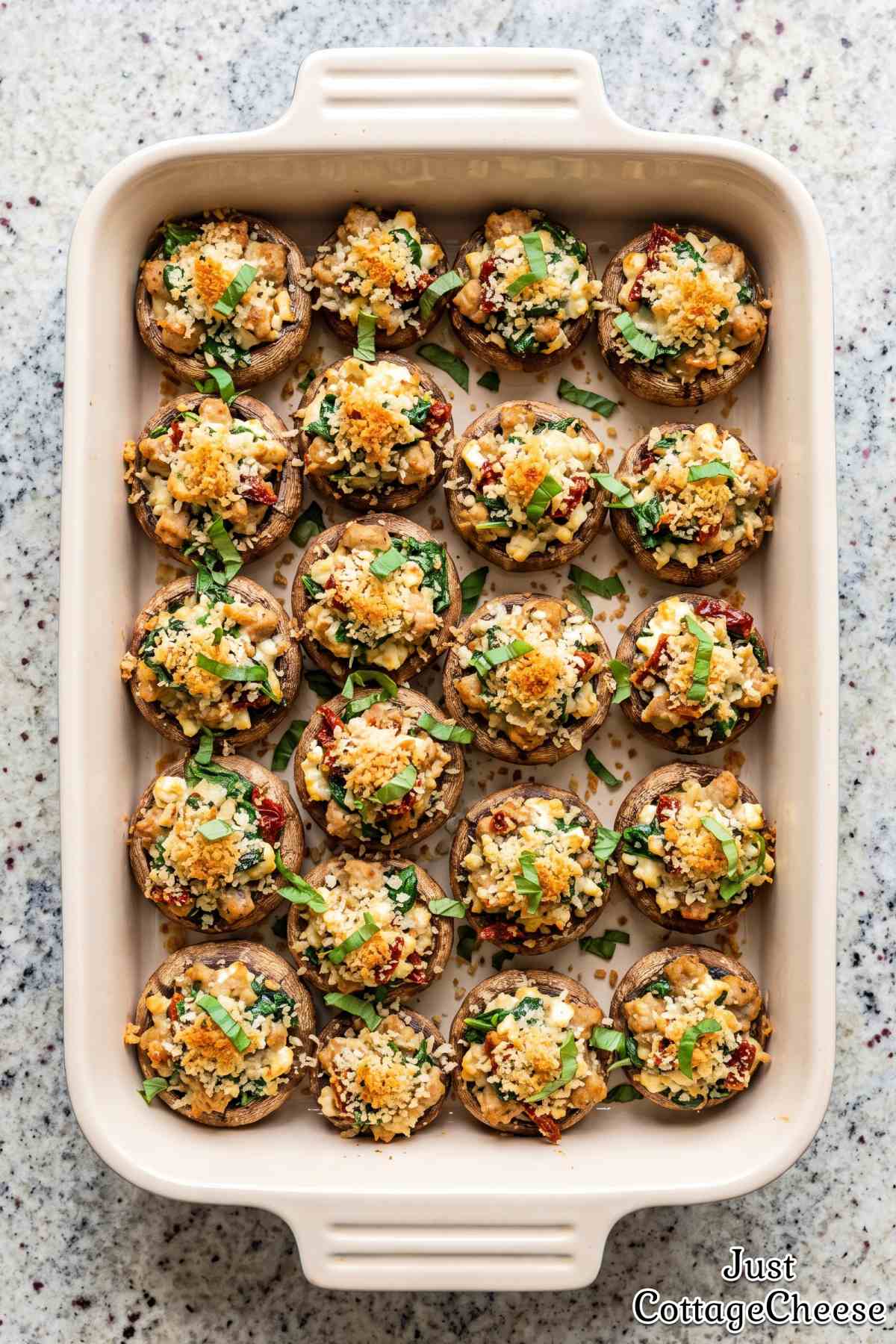 Creamy protein Tuscan stuffed mushrooms