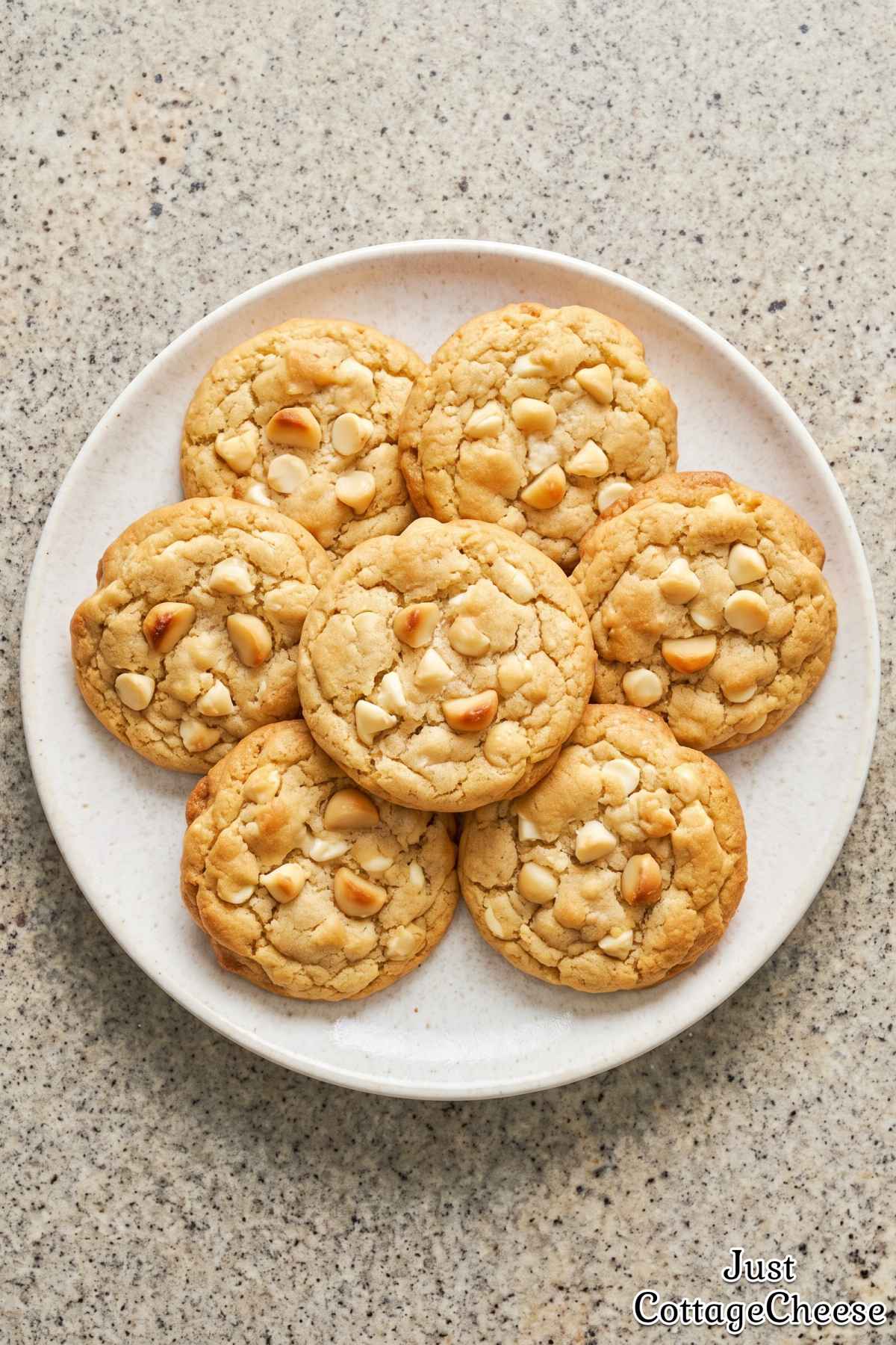 Baked white chocolate protein cookies