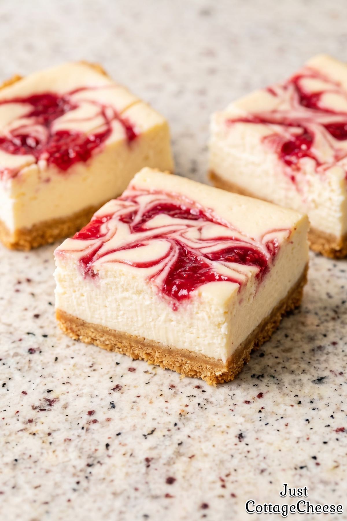 Sweet raspberry swirl cottage cheese squares