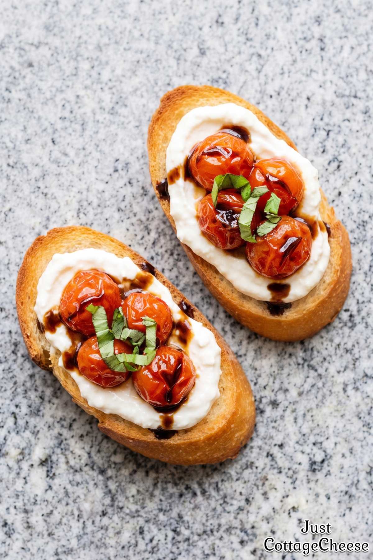 Crispy roasted tomato and cottage cheese toast