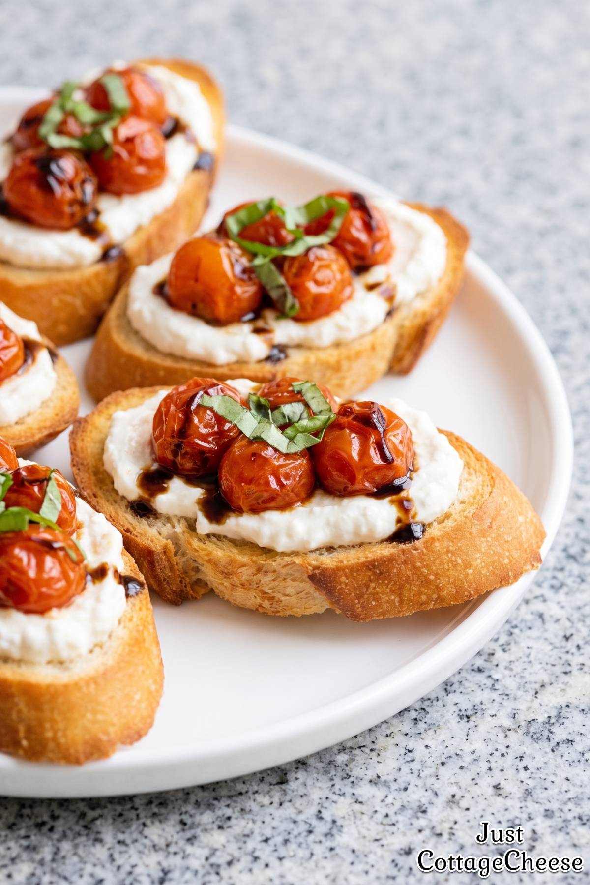 Rustic roasted tomato cottage cheese crostini