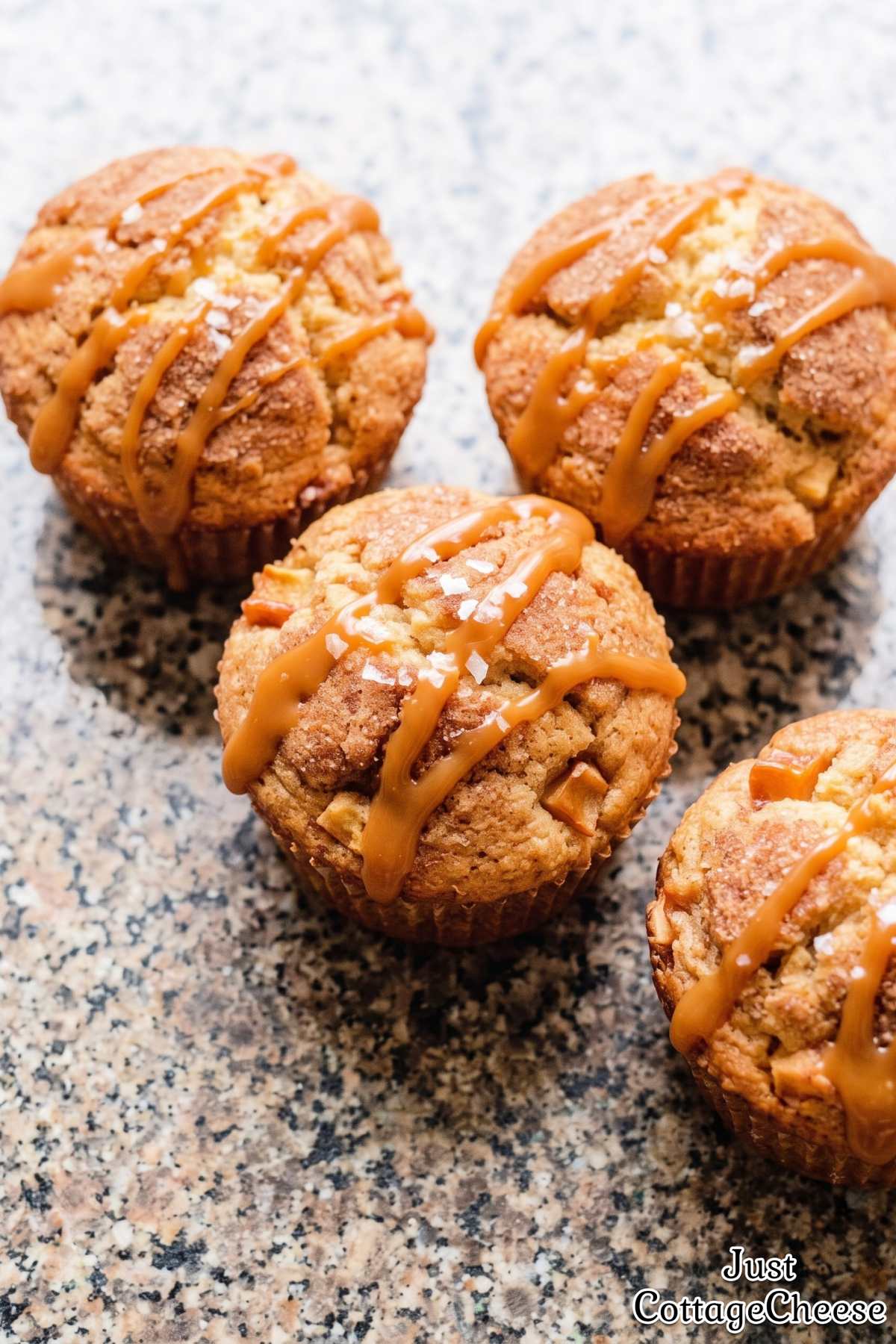 Soft apple muffins with salted caramel drizzle