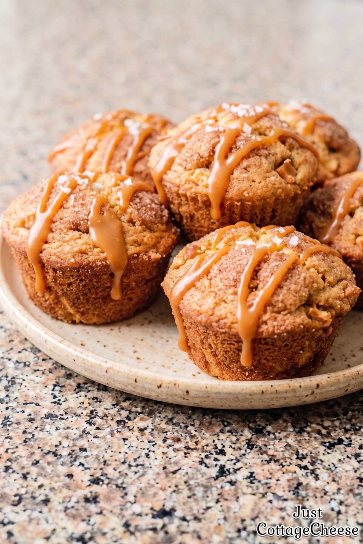 Salted caramel apple cottage cheese muffins