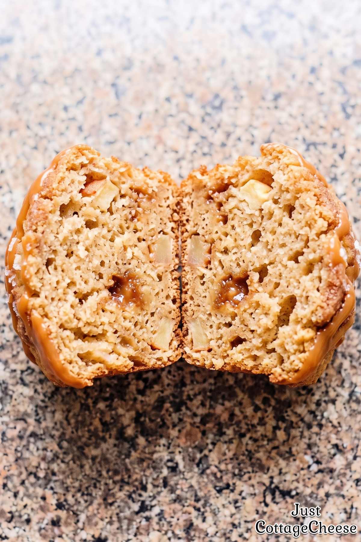 Warm salted caramel apple muffin on a plate