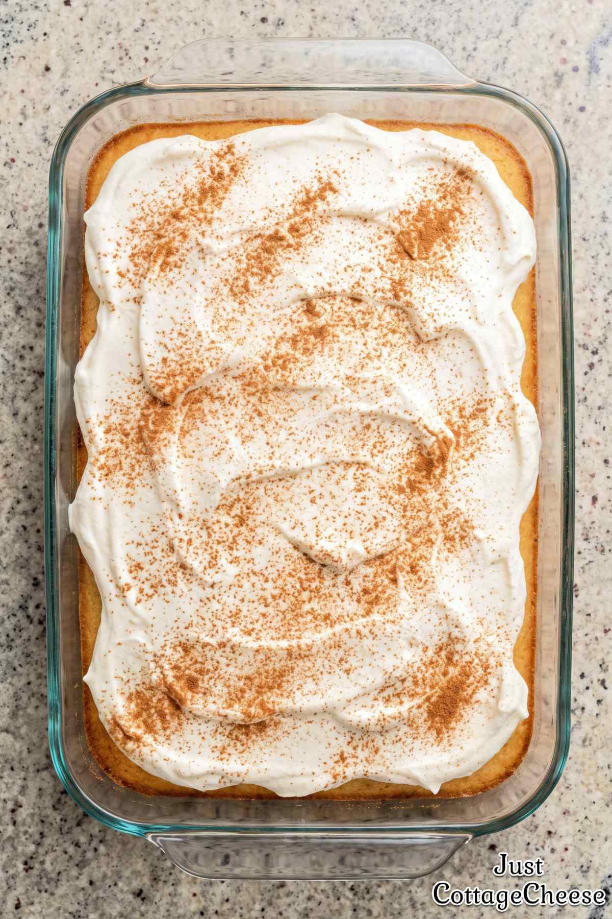 Light fluffy cottage cheese tres leches cake.