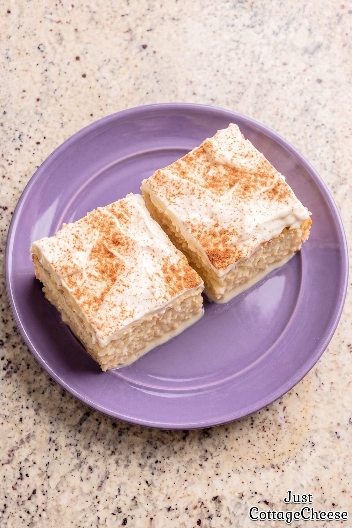 Sweet slice of cottage cheese tres leches.