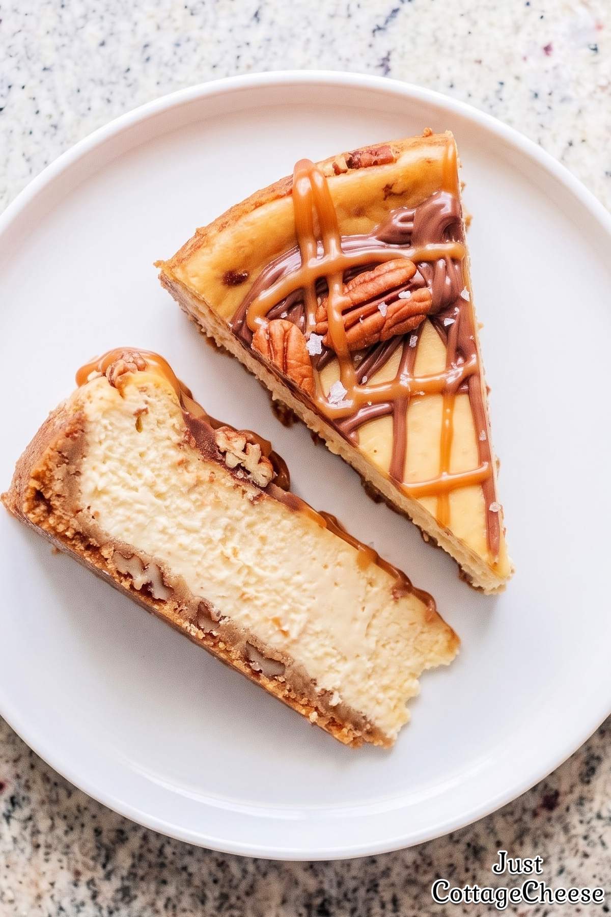 Fresh cottage cheese turtle cheesecake dessert