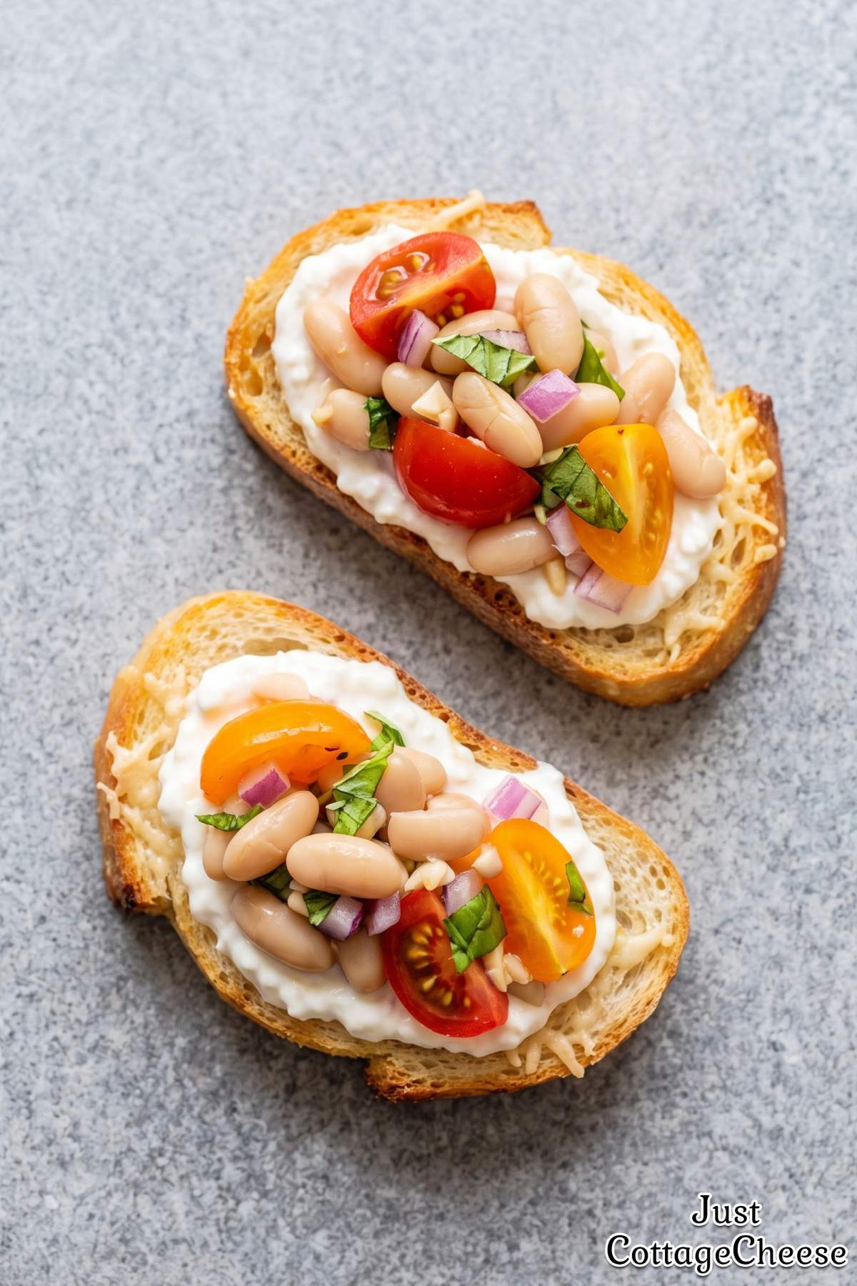 Savory cottage cheese white bean crostini