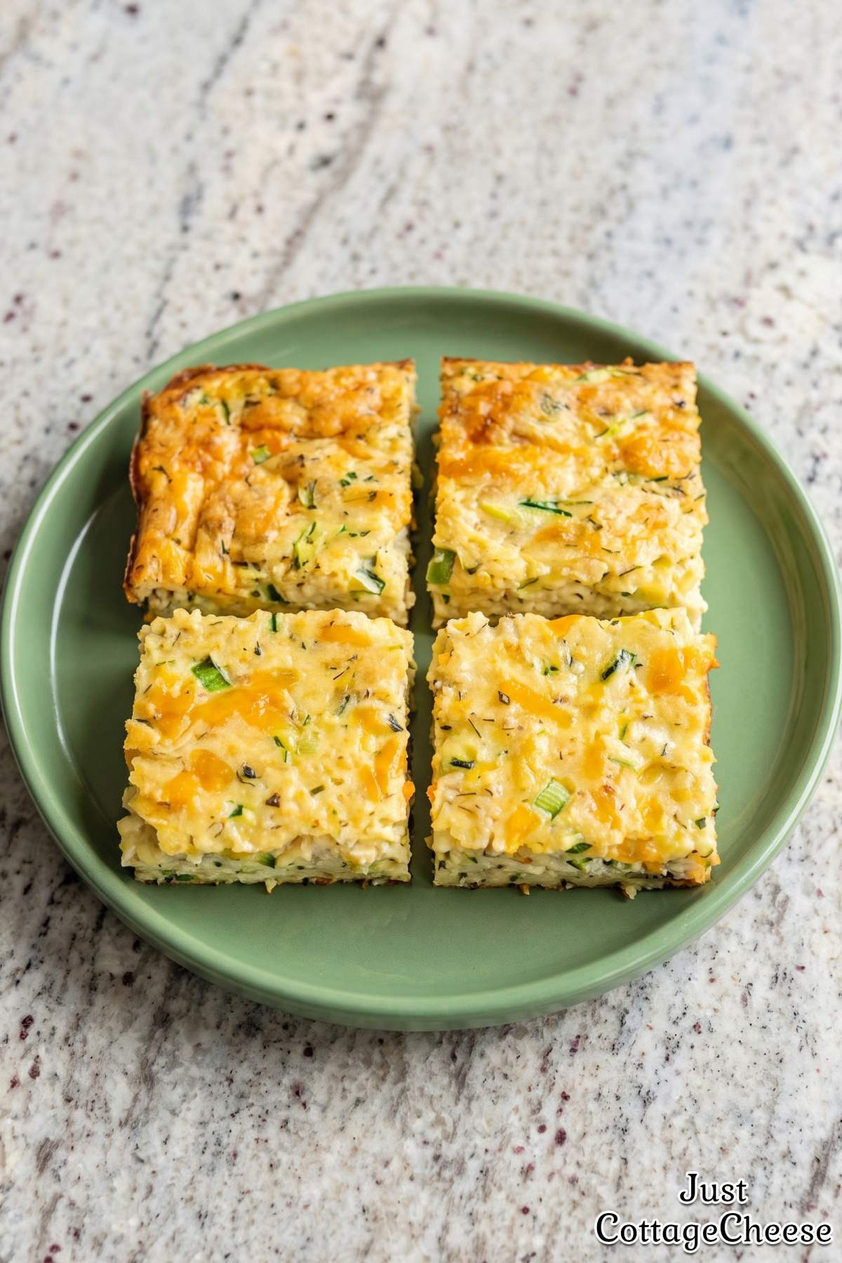 Cottage cheese zucchini cheddar squares